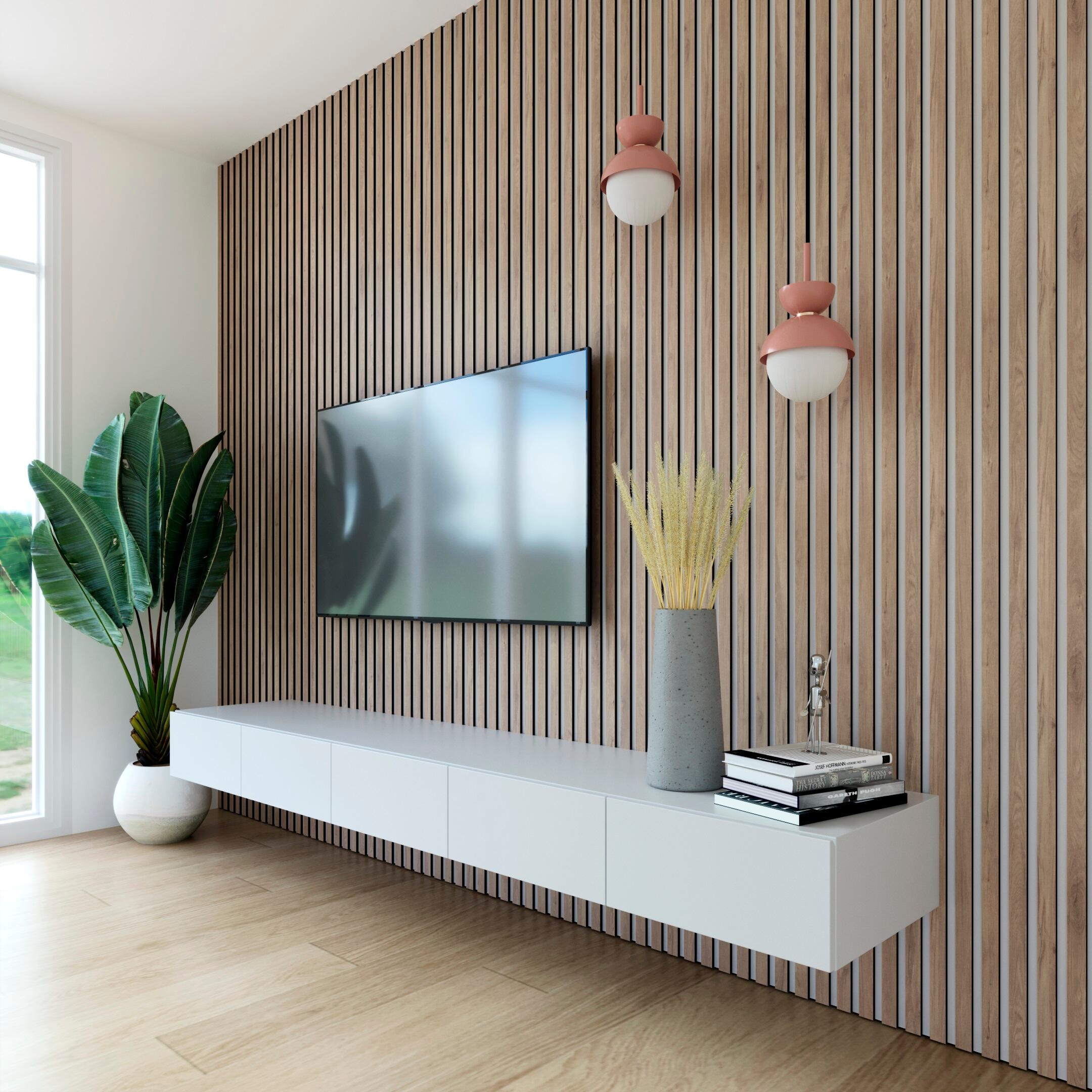 Revestimiento de pared palillería efecto 3D MDF acústico bicolor roble/blanco de 244x60cm - 8