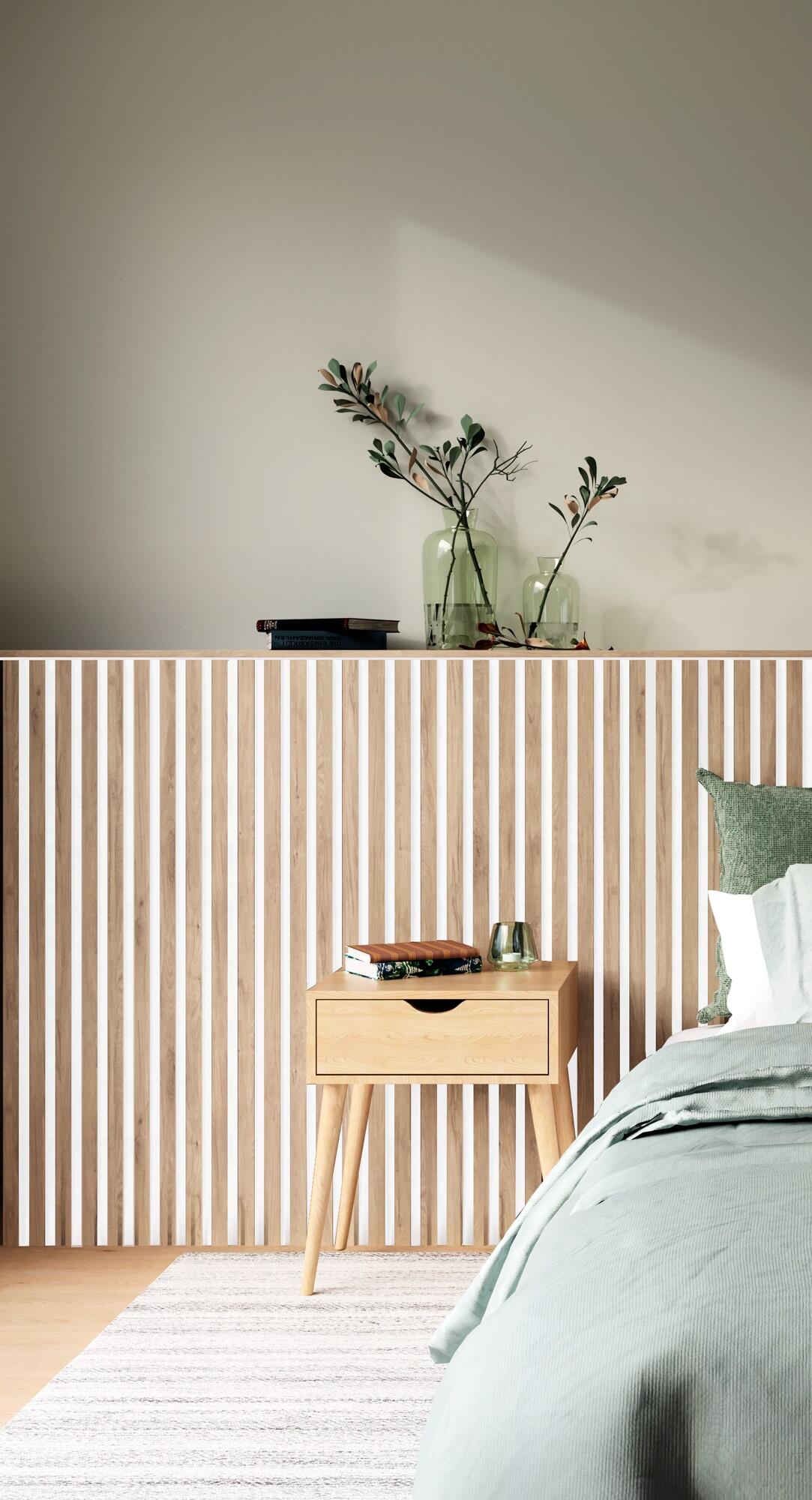 Revestimiento de pared palillería efecto 3D MDF acústico bicolor roble/blanco de 244x60cm - 7