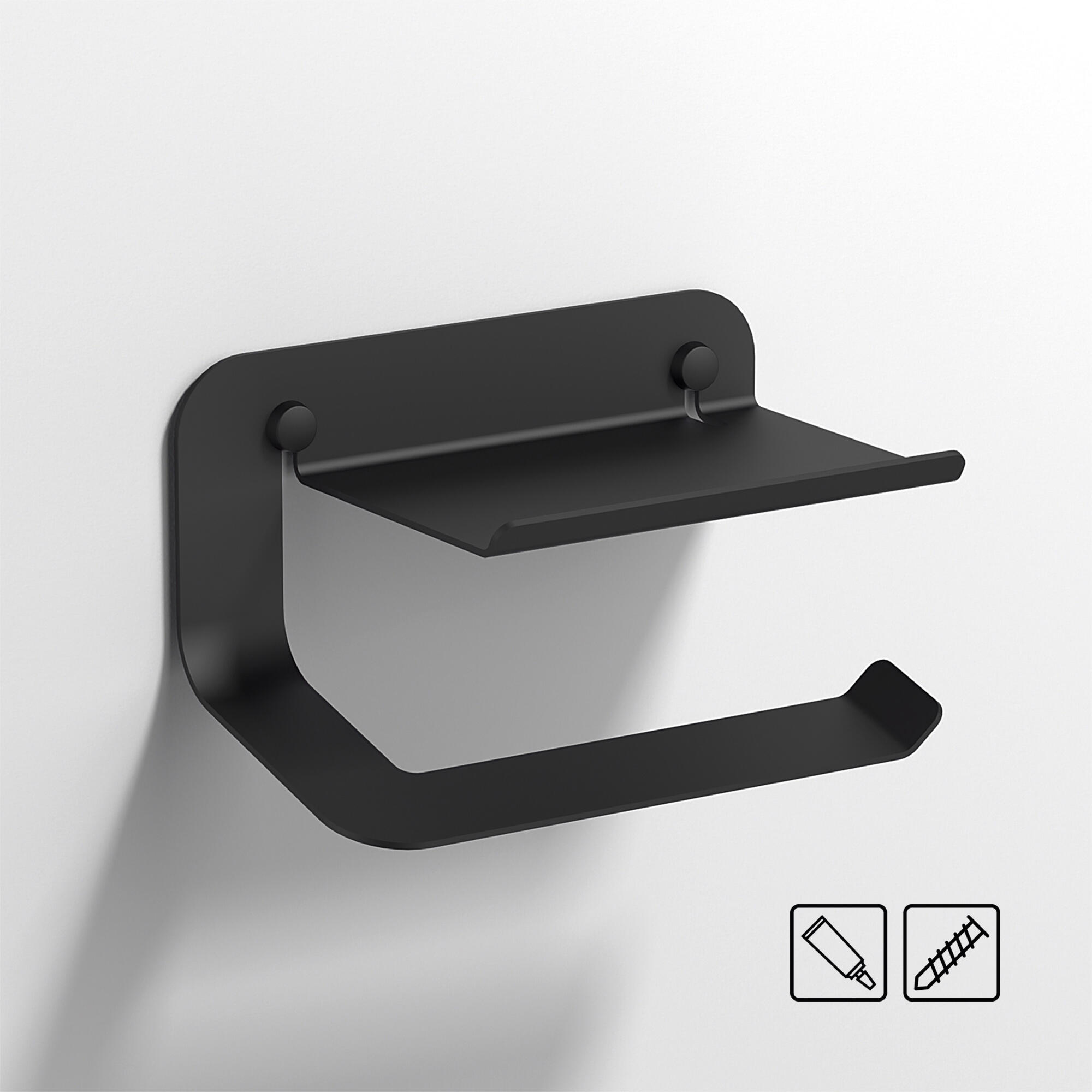 Portarrollos de papel higiénico Quick negro adheviso o para atornillar - 4