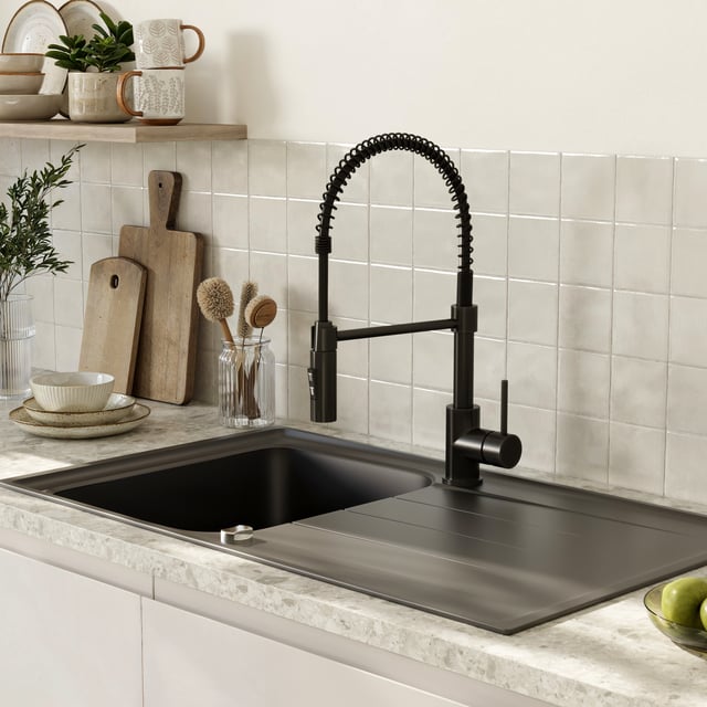 Ensemble Evier Elbe Noir et Mitigeur de Cuisine Delinia Tomas Noir