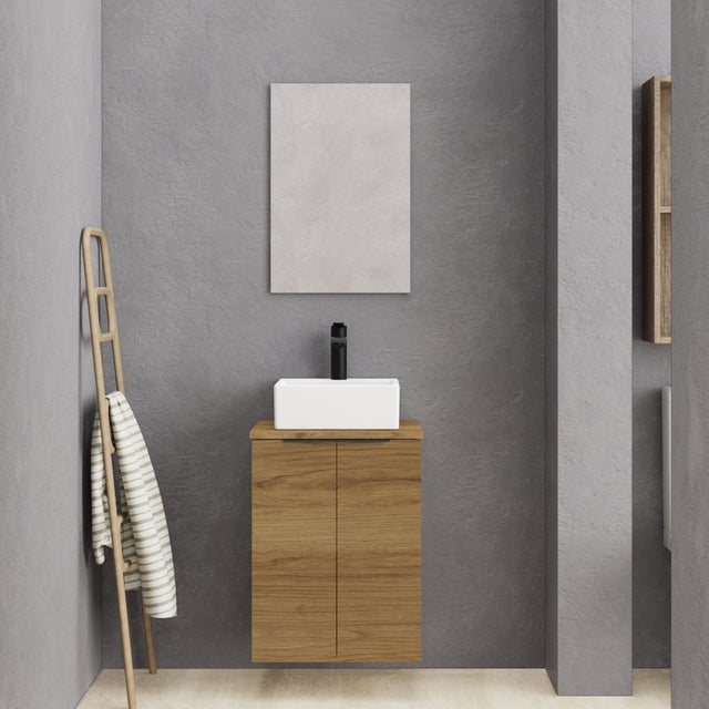 Mueble de baño con lavabo Small marrón mate 45x36 cm fondo reducido con 2 puertas