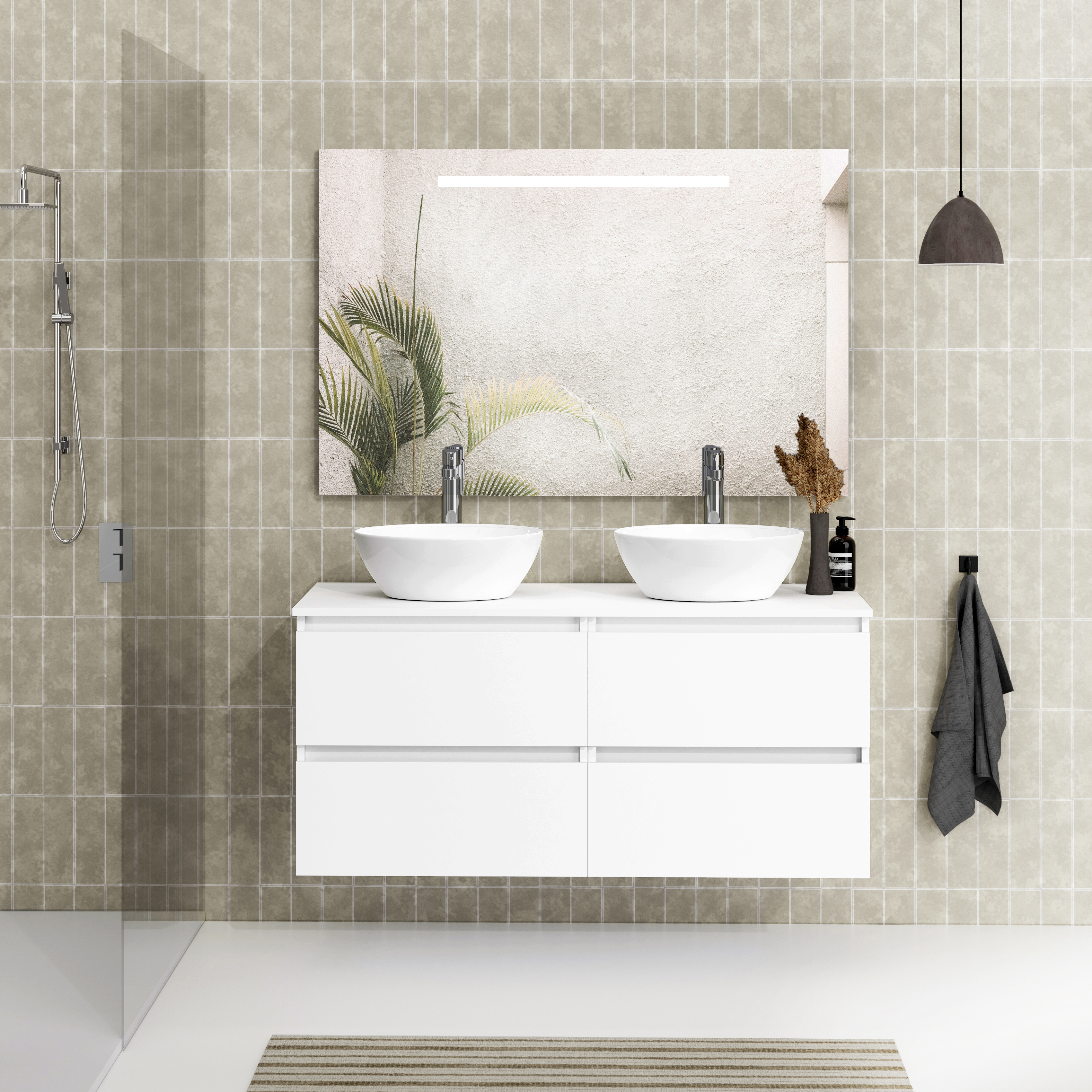 Mueble de baño con lavabo y espejo sand blanco 120x54,5x46 cm