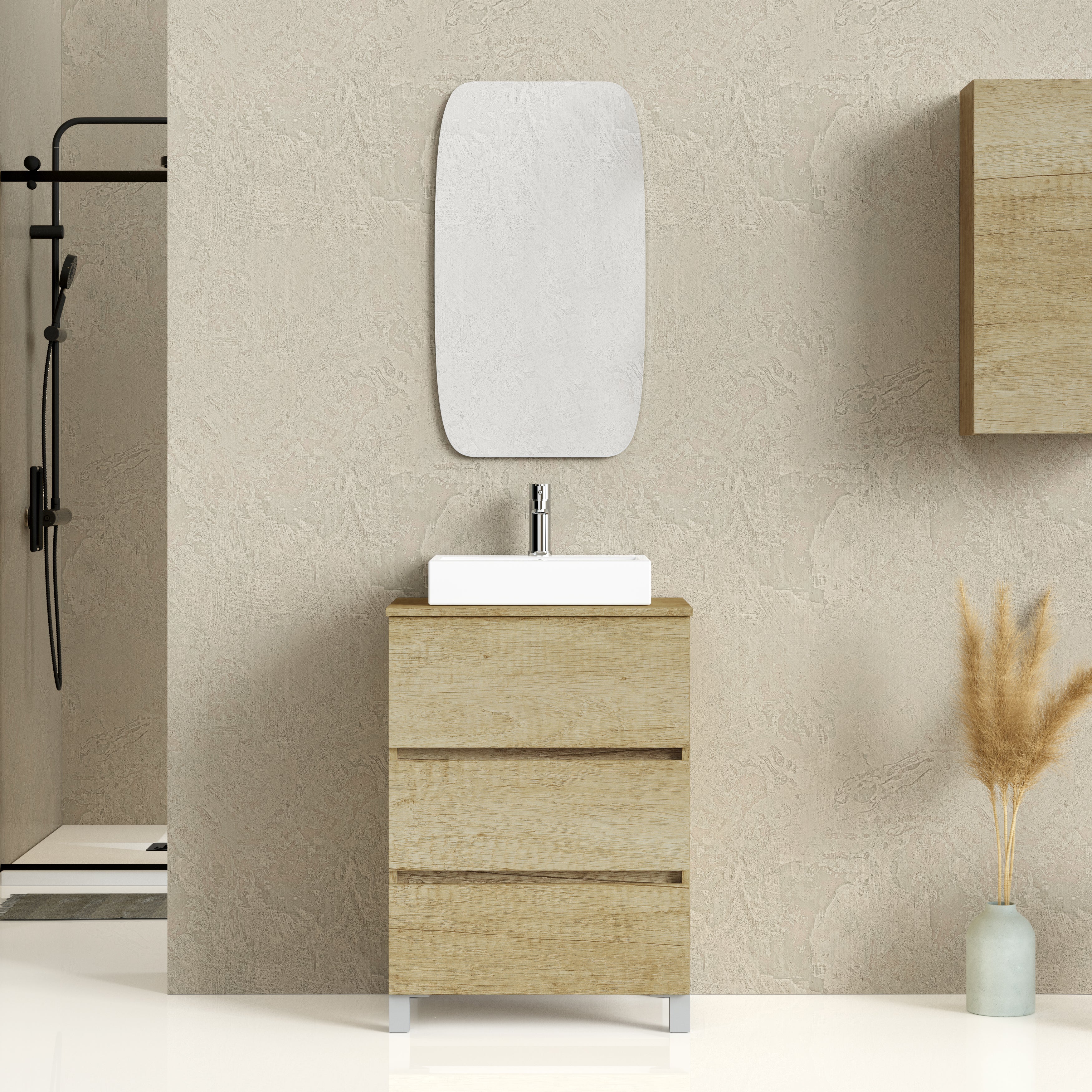 Mueble de baño con lavabo y espejo trio nature 60x84,9x46 cm