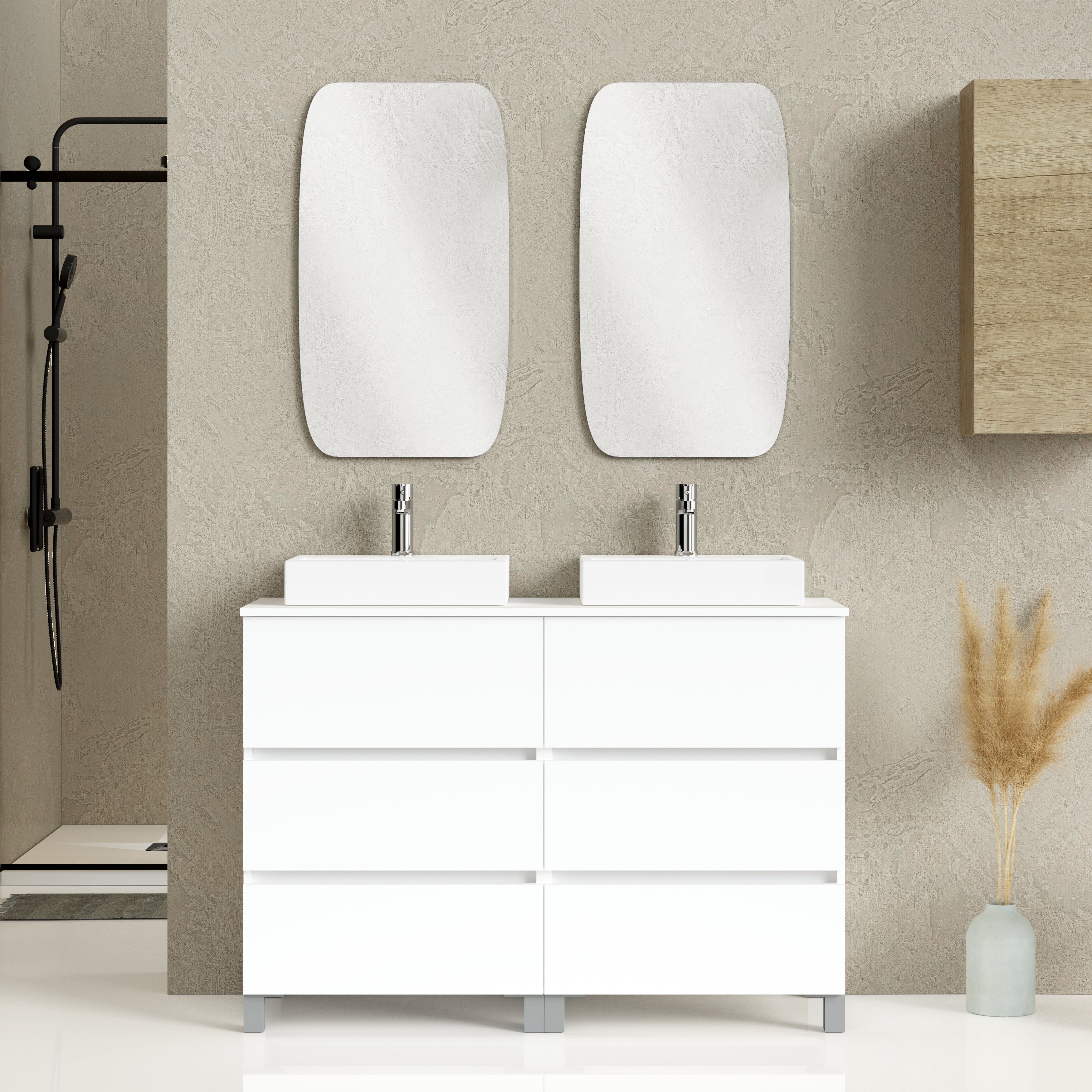Mueble de baño con lavabo y espejo trio blanco 120x84,9x46 cm