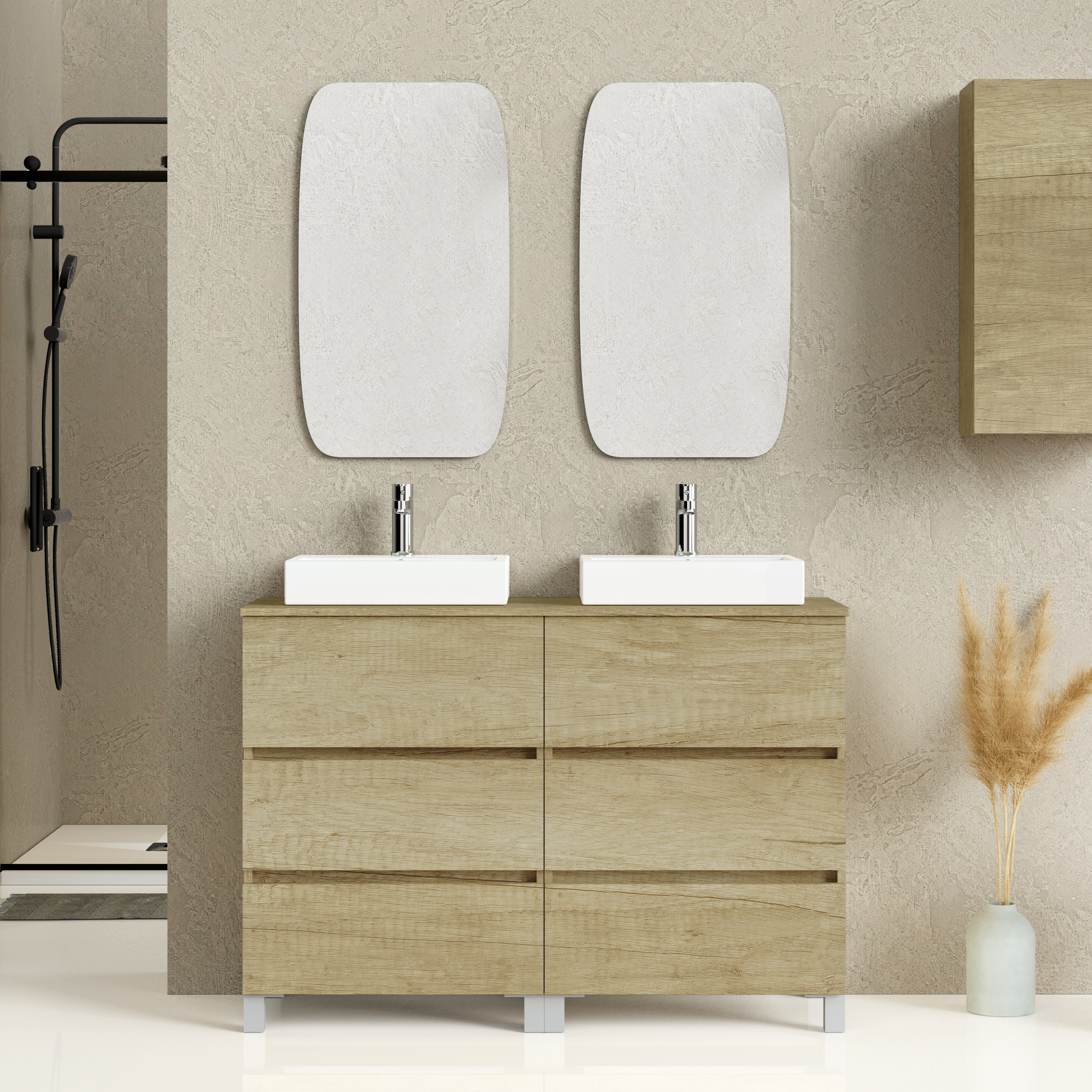 Mueble de baño con lavabo y espejo trio nature 120x84,9x46 cm