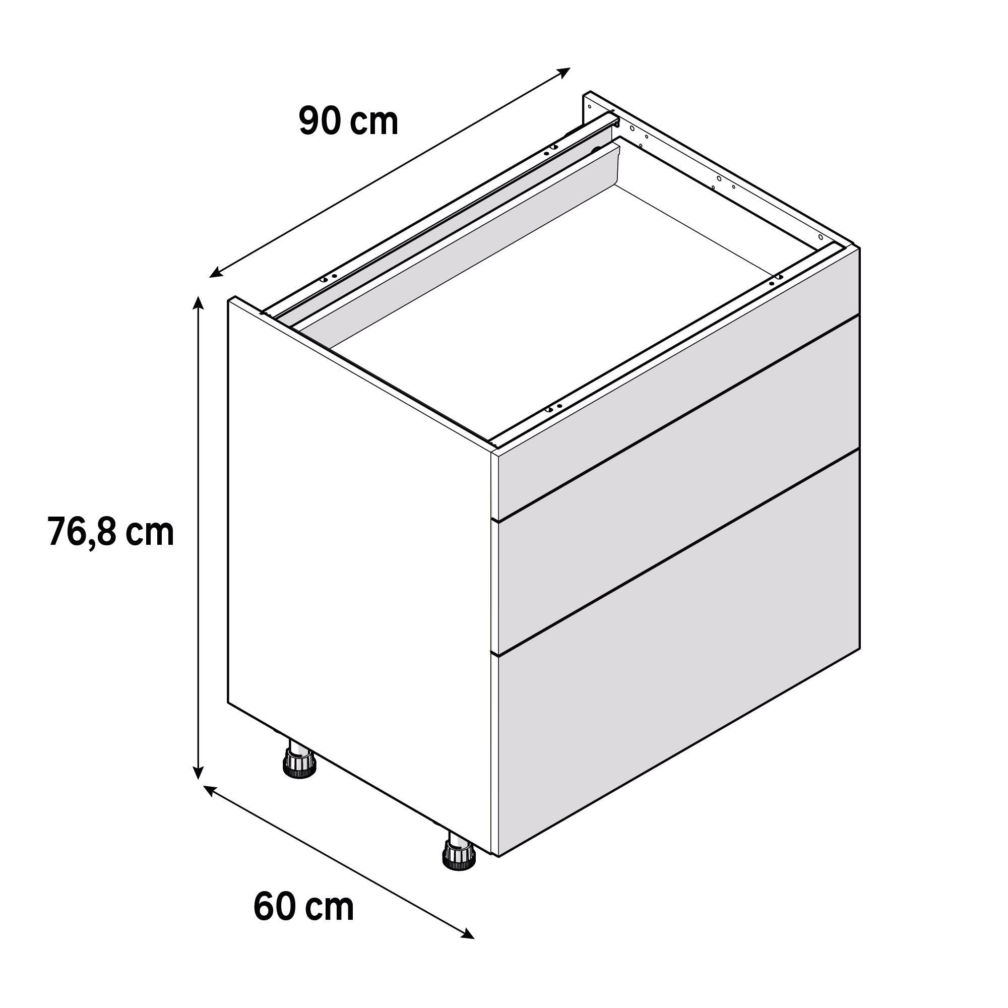 Szafka kuchenna kompletna Tokyo 90 cm biała połysk 3 szuflady Delinia iD - 2