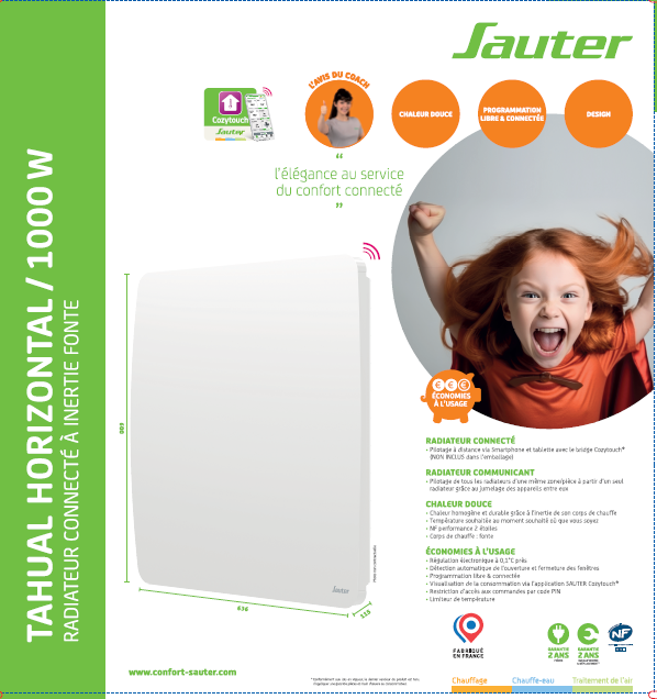 Radiateur électrique connecté à inertie sèche Tahual 1000 W SAUTER - 8