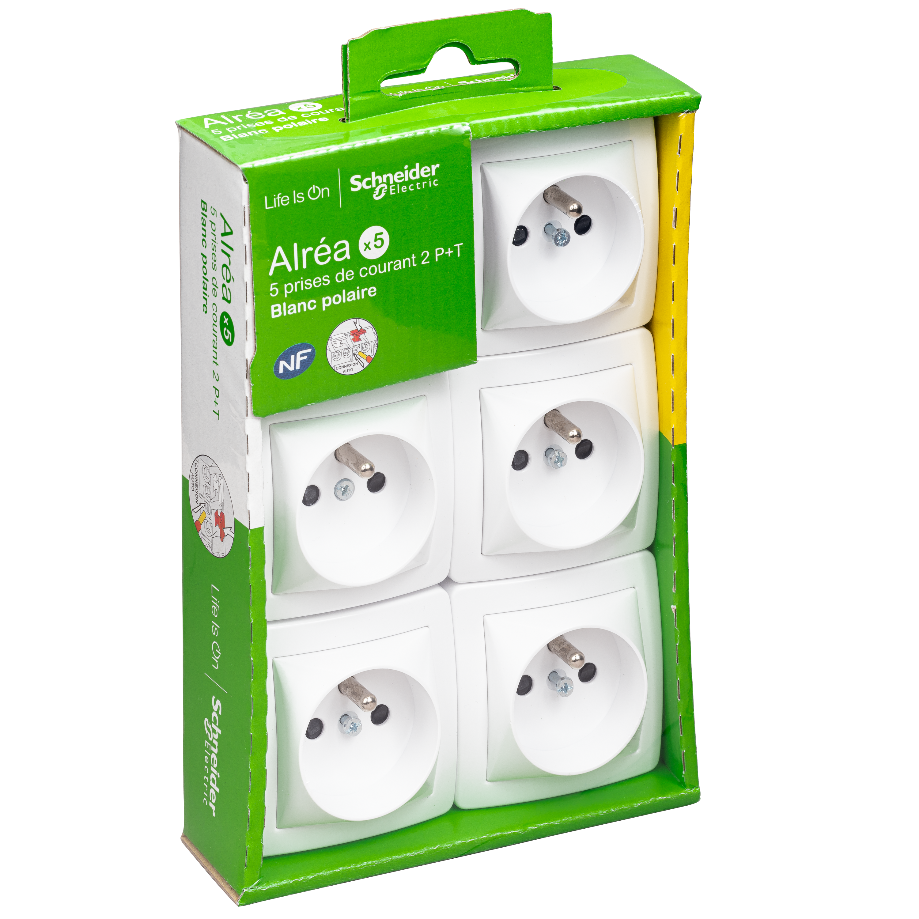 Lot de 5 prises avec terre saillie complet Alréa, SCHNEIDER ELECTRIC, blanc - 7