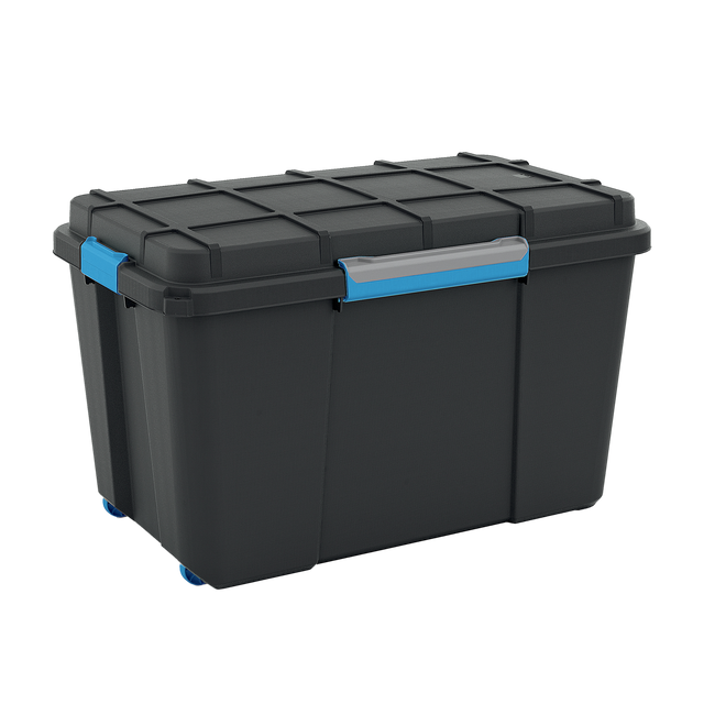 Caja de plástico reciclado hermética en negro capacidad 110L  medidas 73.5x44.5x46 cm
