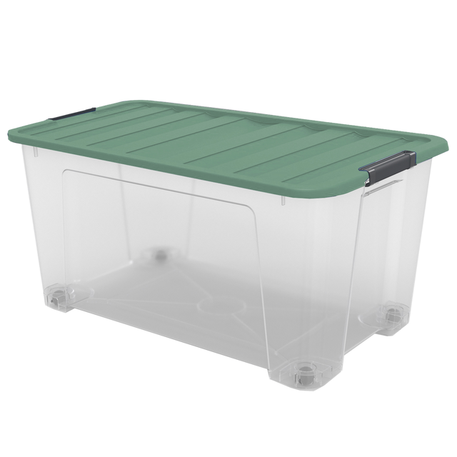 Caja de plástico reciclado transparente capacidad 109L medidas 79.5x39.5x50 cm