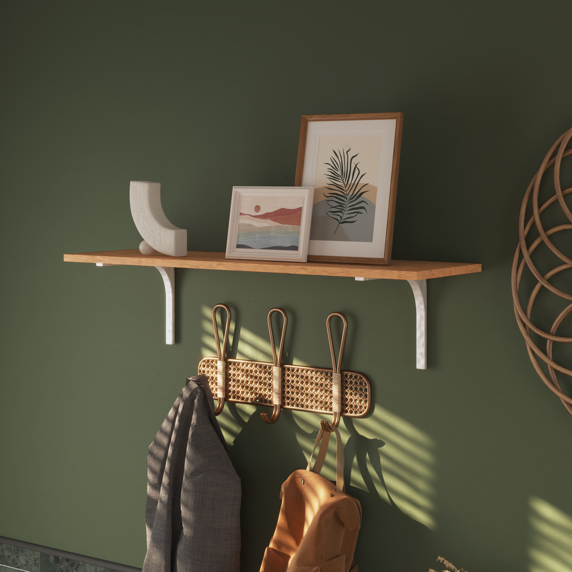 White bracket with oak shelf - 2