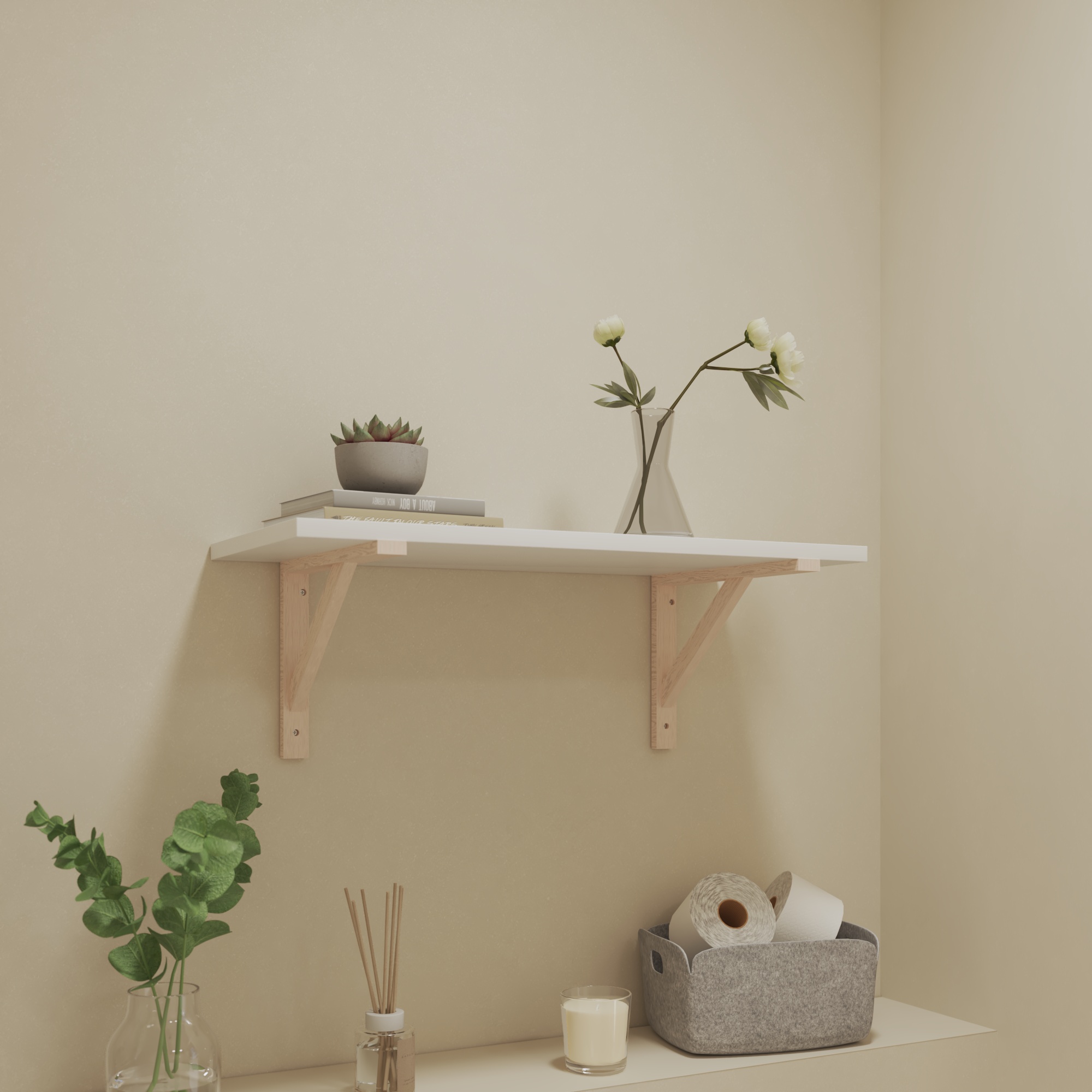 Etagère murale blanche, L.60 cm x P.28 cm, Ep.1.8 cm - 5