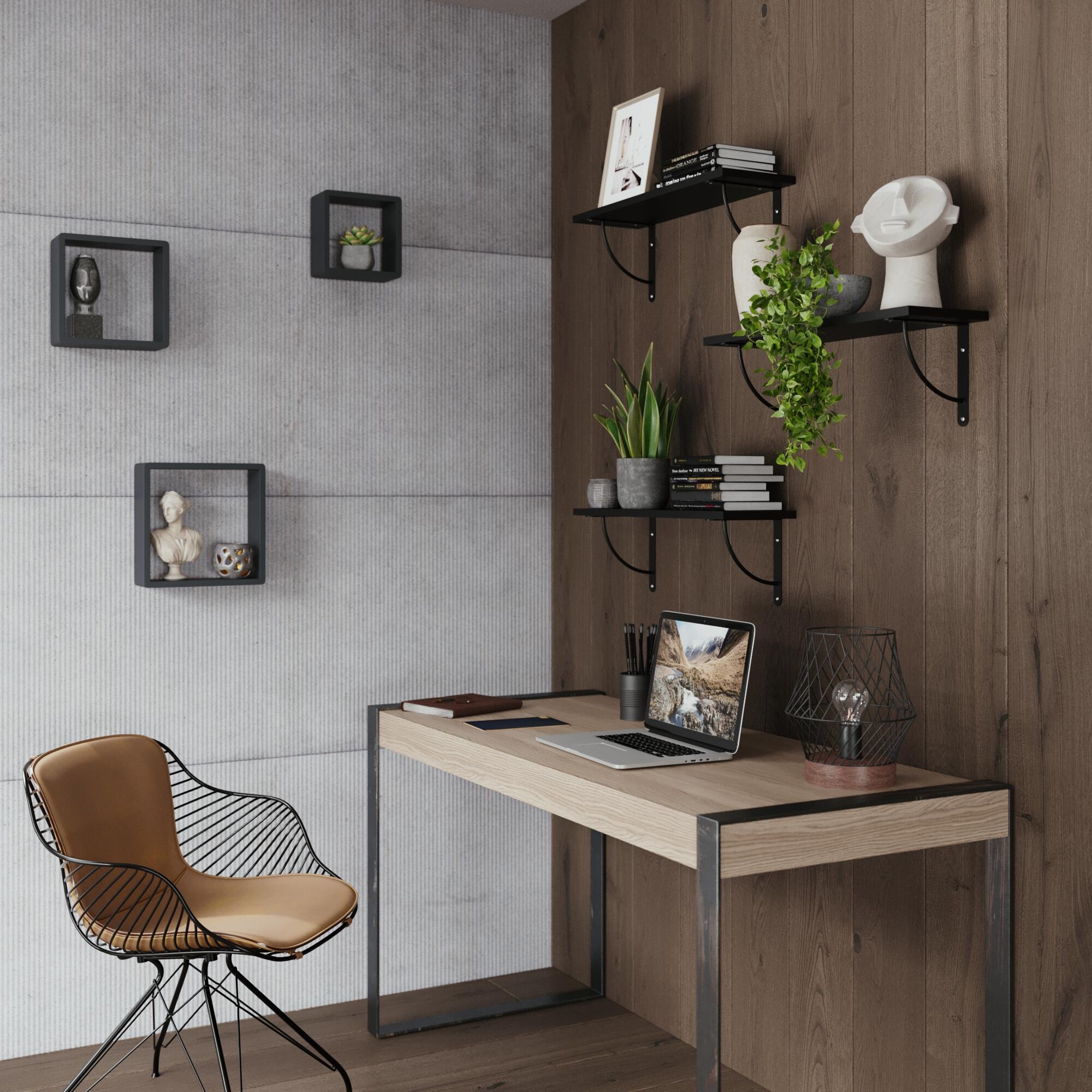 Etagère murale noire, L.60 cm x P.18 cm, Ep.1.8 cm - 3