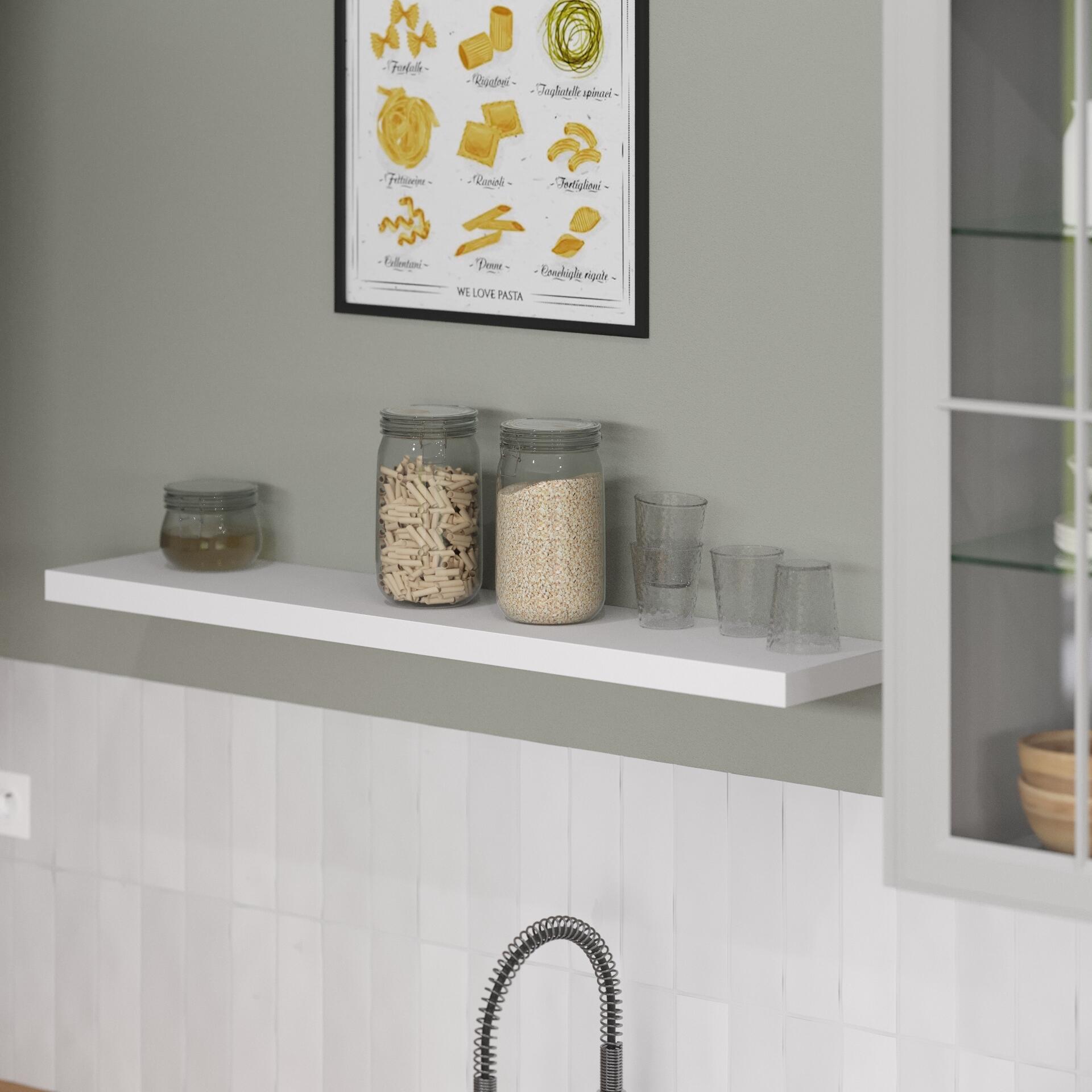 Etagère murale blanche SPACEO, L.115 cm x P.23.5 cm, Ep.3.8 cm - 3