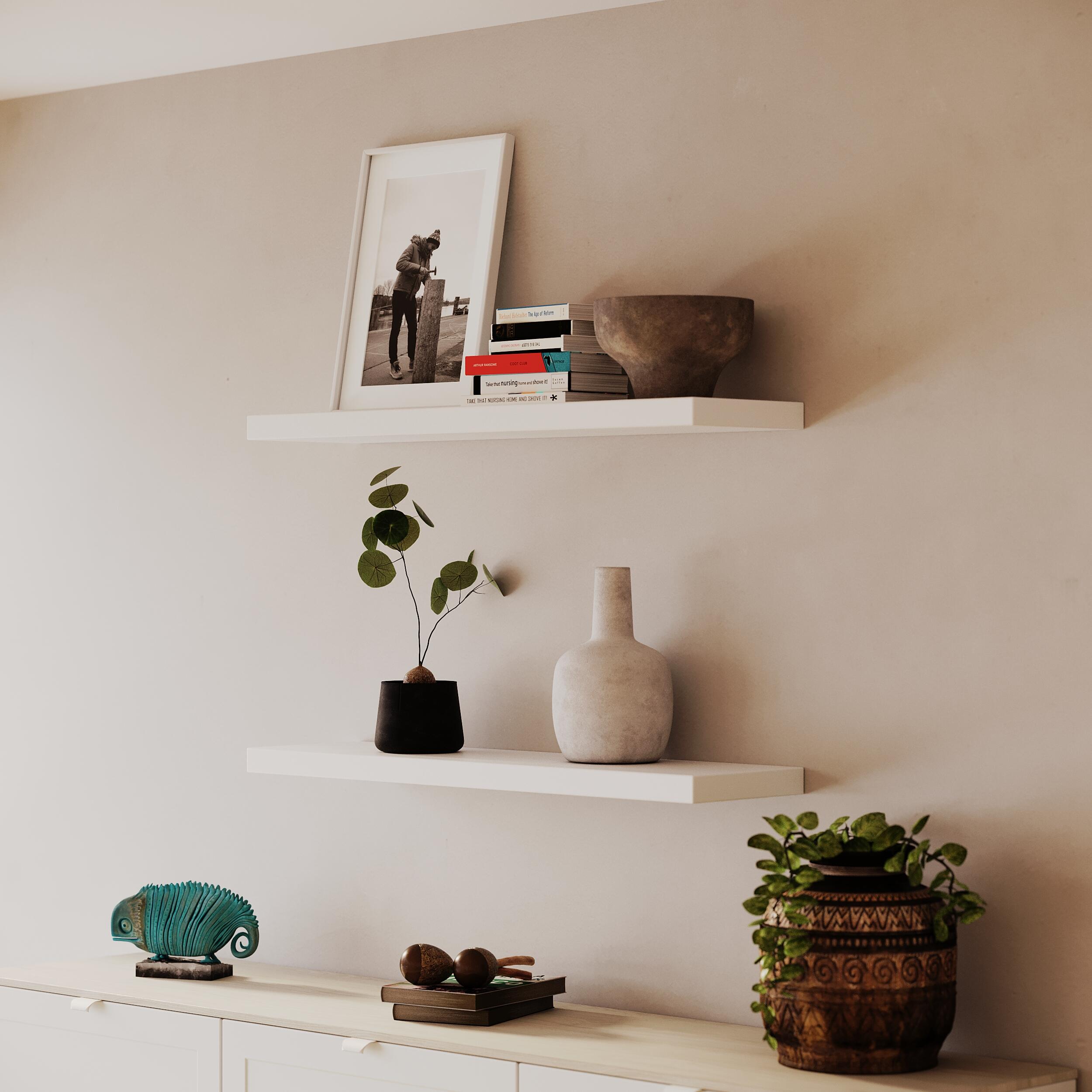 Etagère murale blanche SPACEO, L.90 cm x P.23.5 cm, Ep.3.8 cm - 2