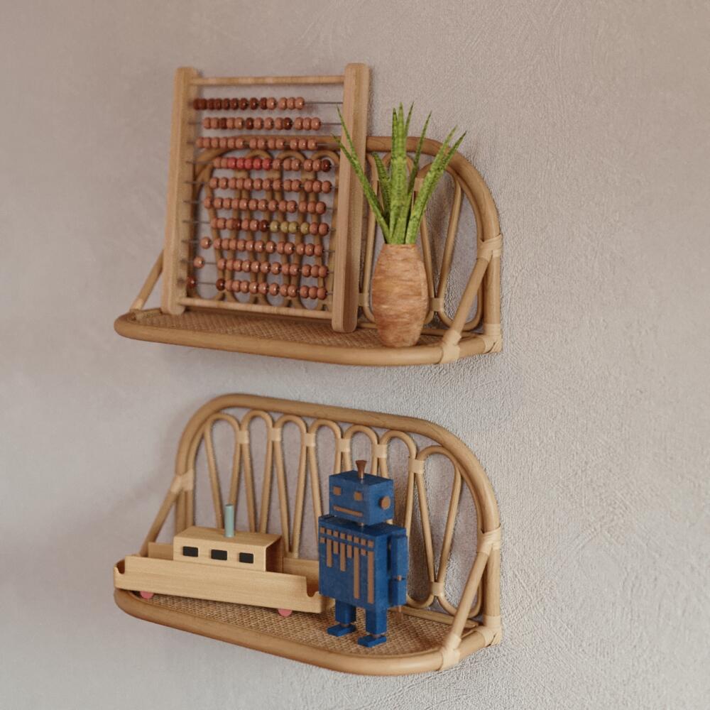 Etagère murale rotin SPACEO, H.25 cm x L.50 cm x P.20 cm, Ep.2 cm - 2