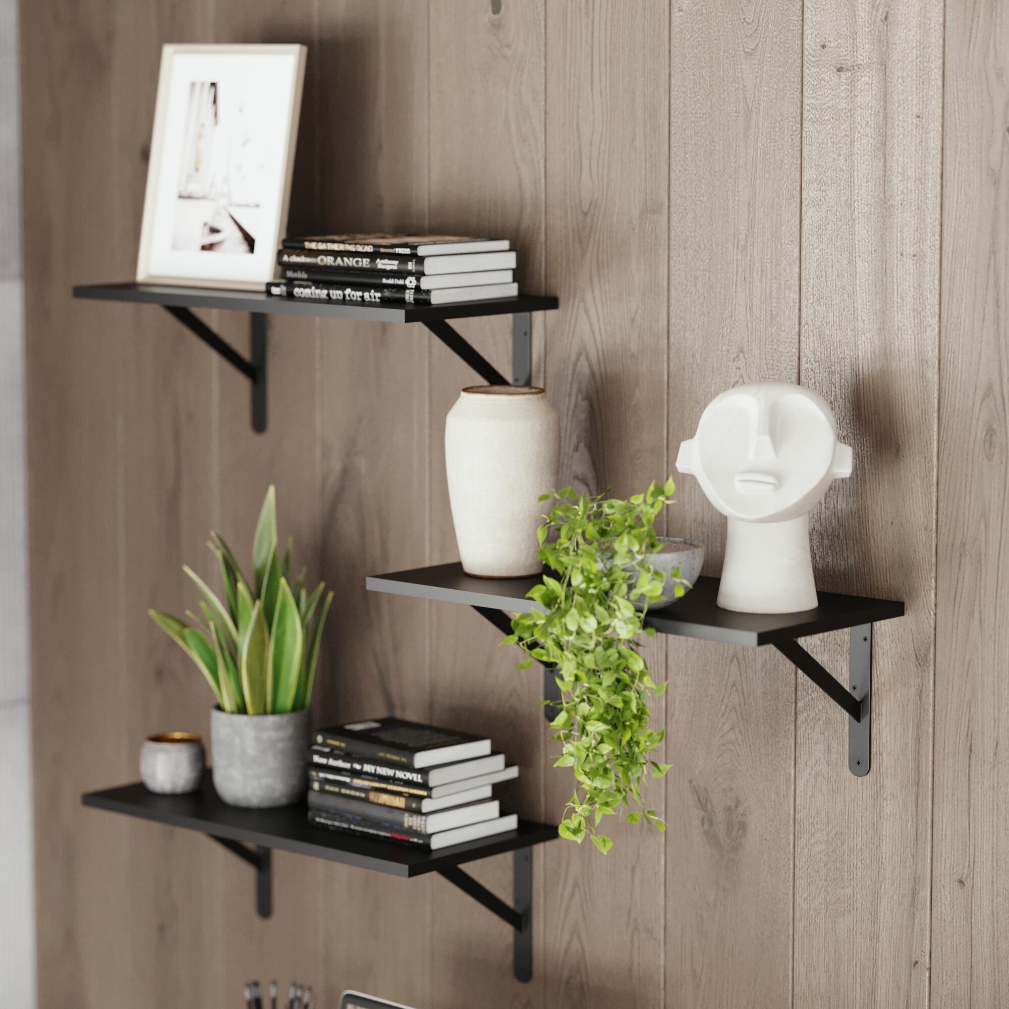 Etagère murale noire, L.60 cm x P.28 cm, Ep.1.8 cm - 2