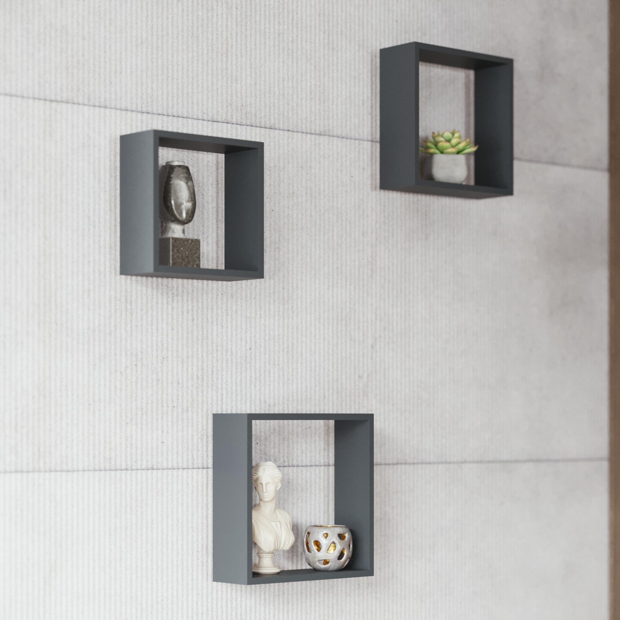 Lot de 3 étagères cube noire SPACEO, H.30 x L.30 cm x P.9.7 cm, Ep.1.2 cm - 4