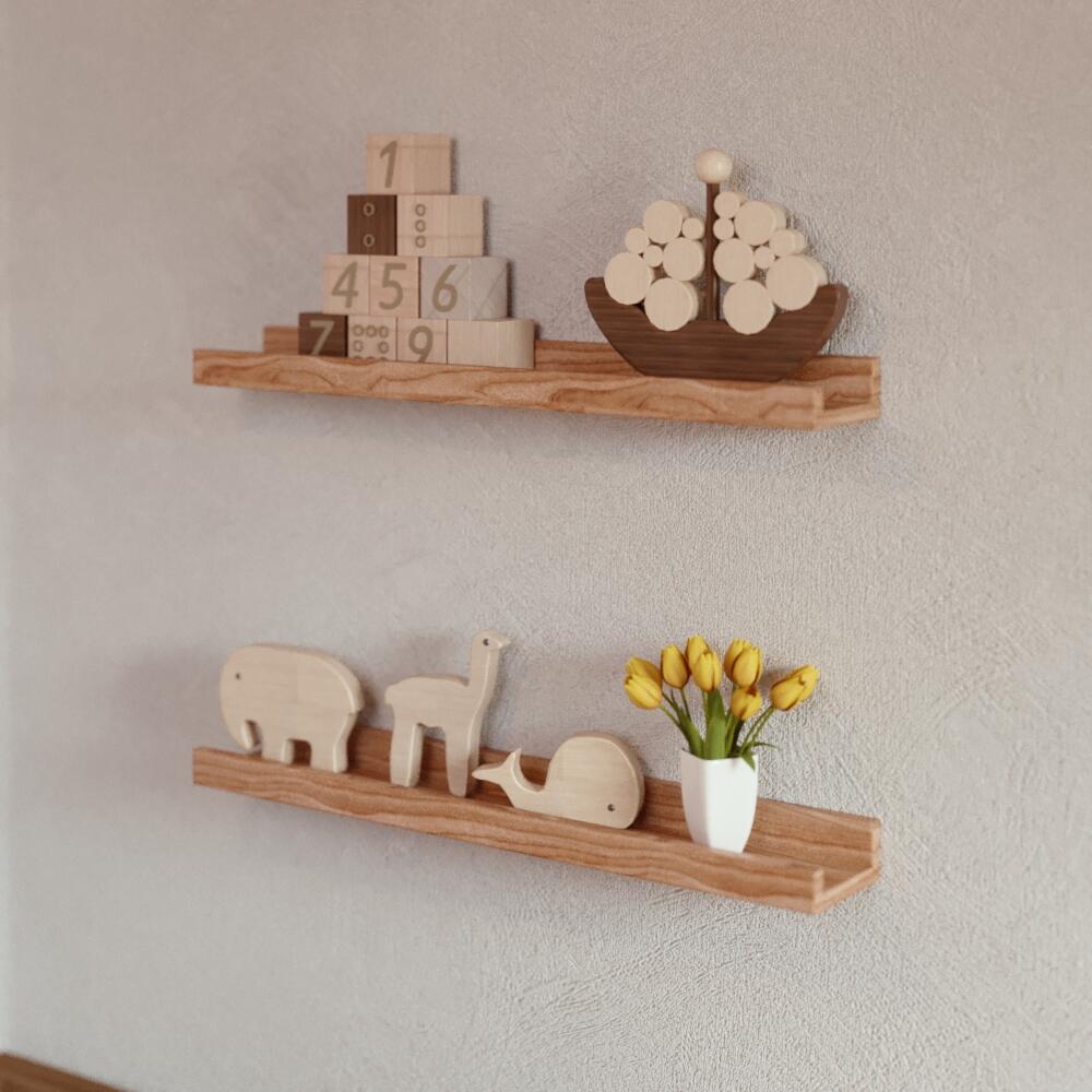 Estante mural en u Spaceo en color roble de 60x10x4,5 cm y carga máx de 5 kg - 7