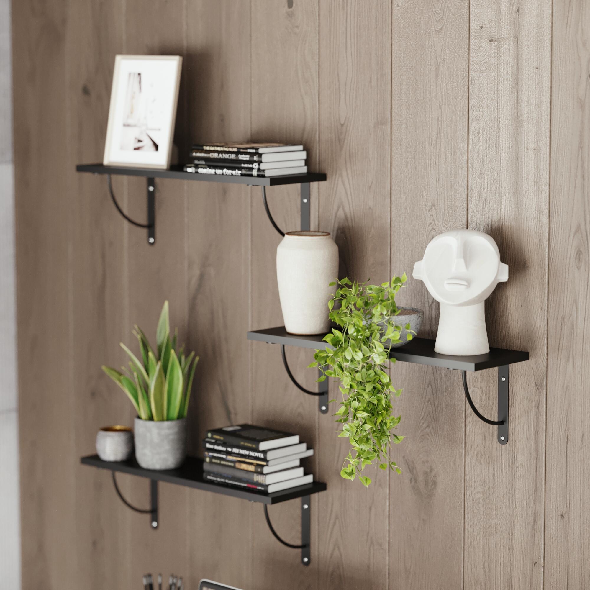 Etagère murale noire, L.60 cm x P.18 cm, Ep.1.8 cm - 2