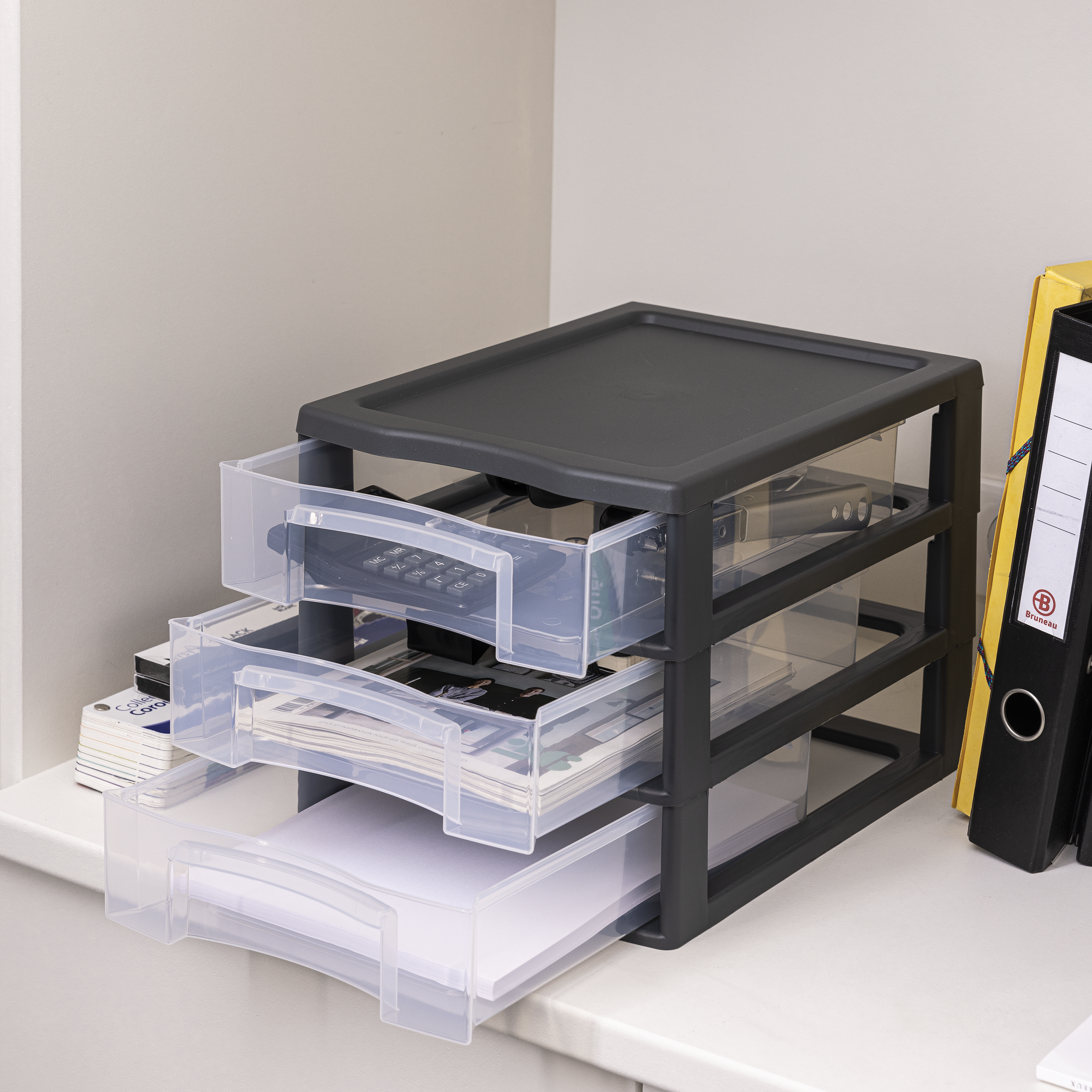 Bloco de 3 gavetas PVC transparente e cinza 36,5x26x25,5cm Spaceo - 2