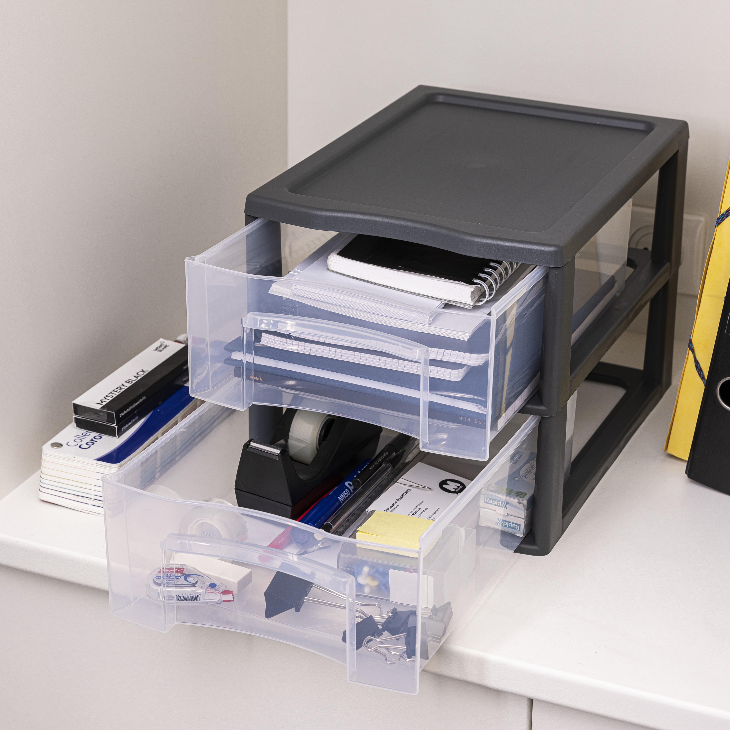 Bloco de 2 gavetas PVC transparente e cinza 36,5x26x25,5cm Spaceo - 2