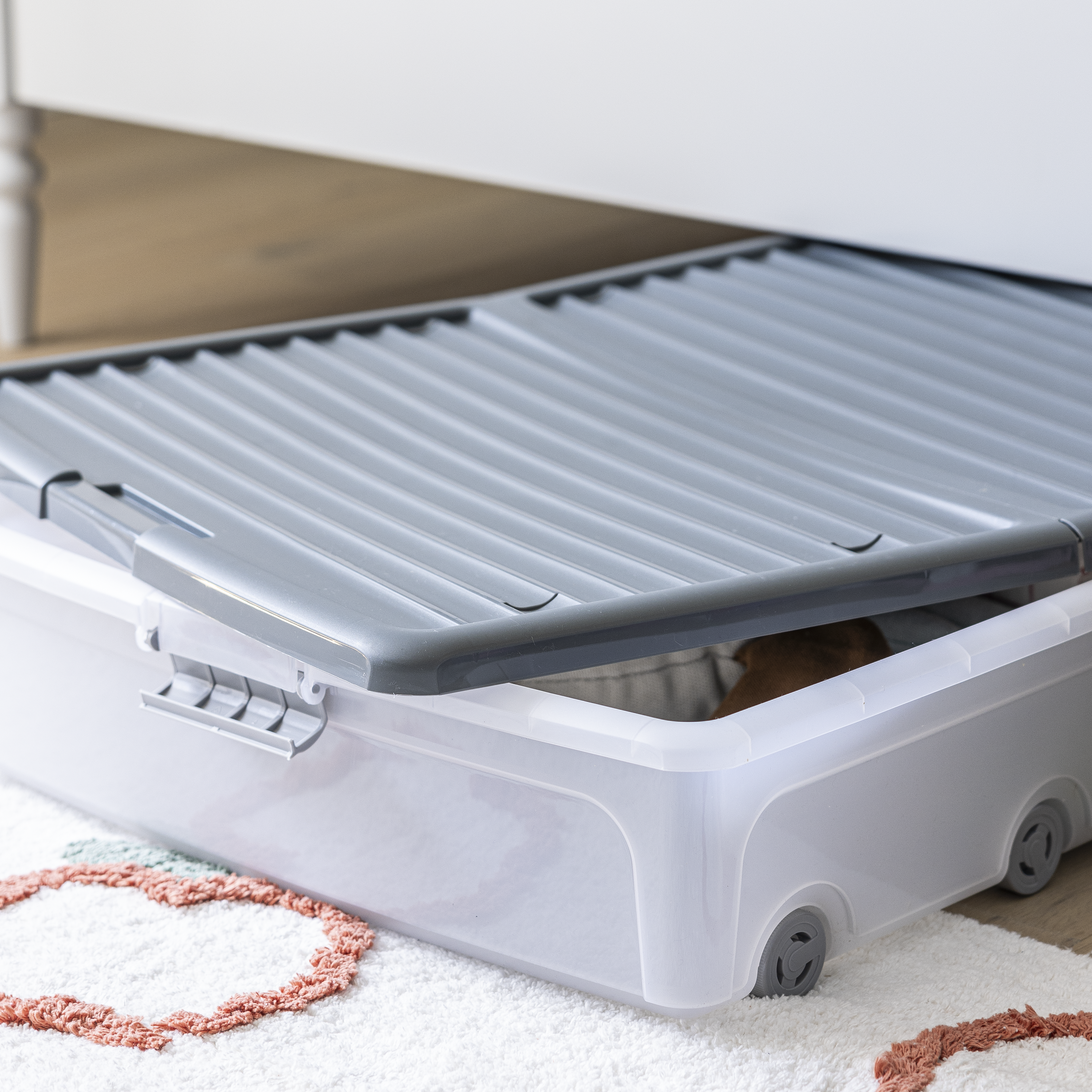 Caixa de arrumação por baixo da cama 55L cinzento - 7