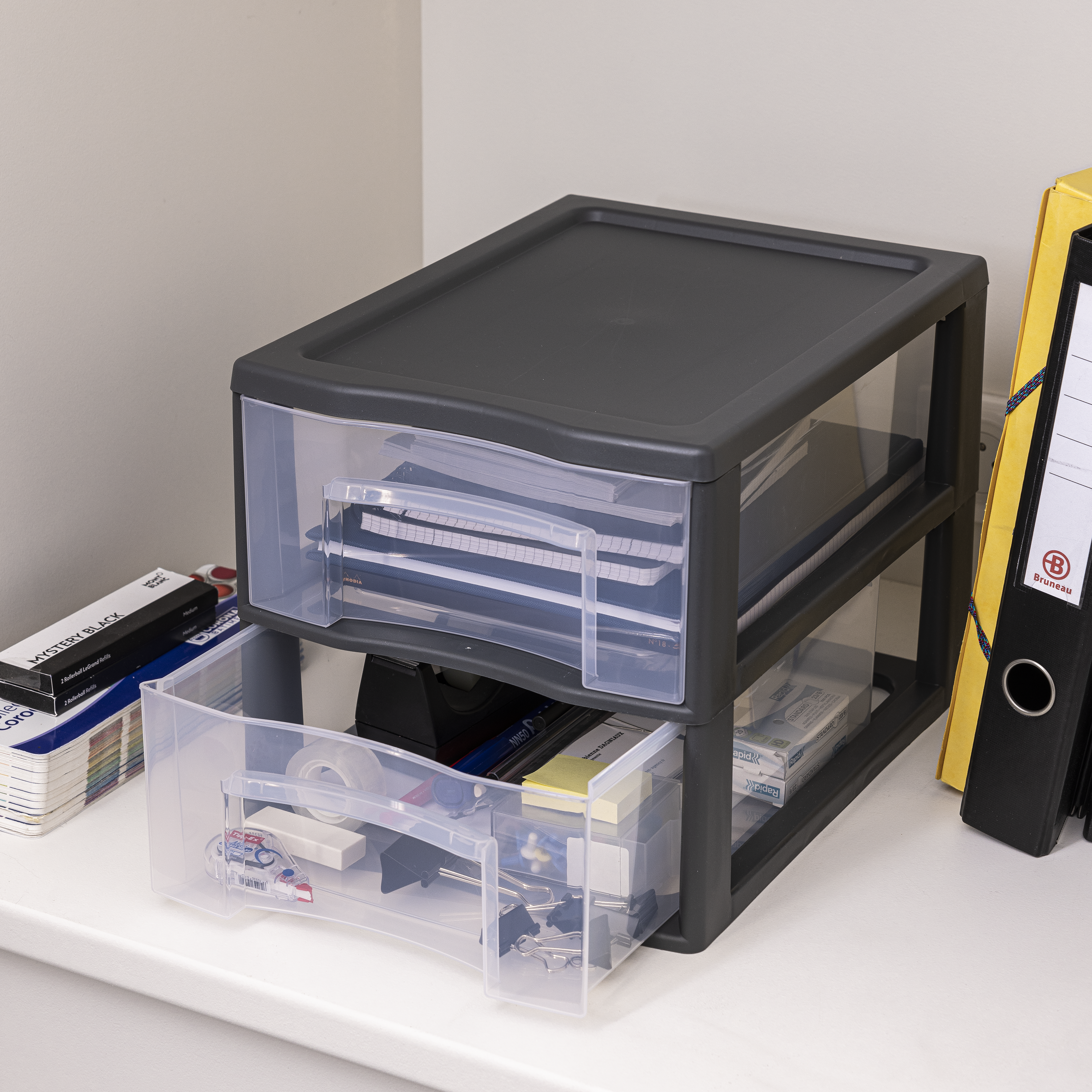 Bloco de 2 gavetas PVC transparente e cinza 36,5x26x25,5cm Spaceo - 3