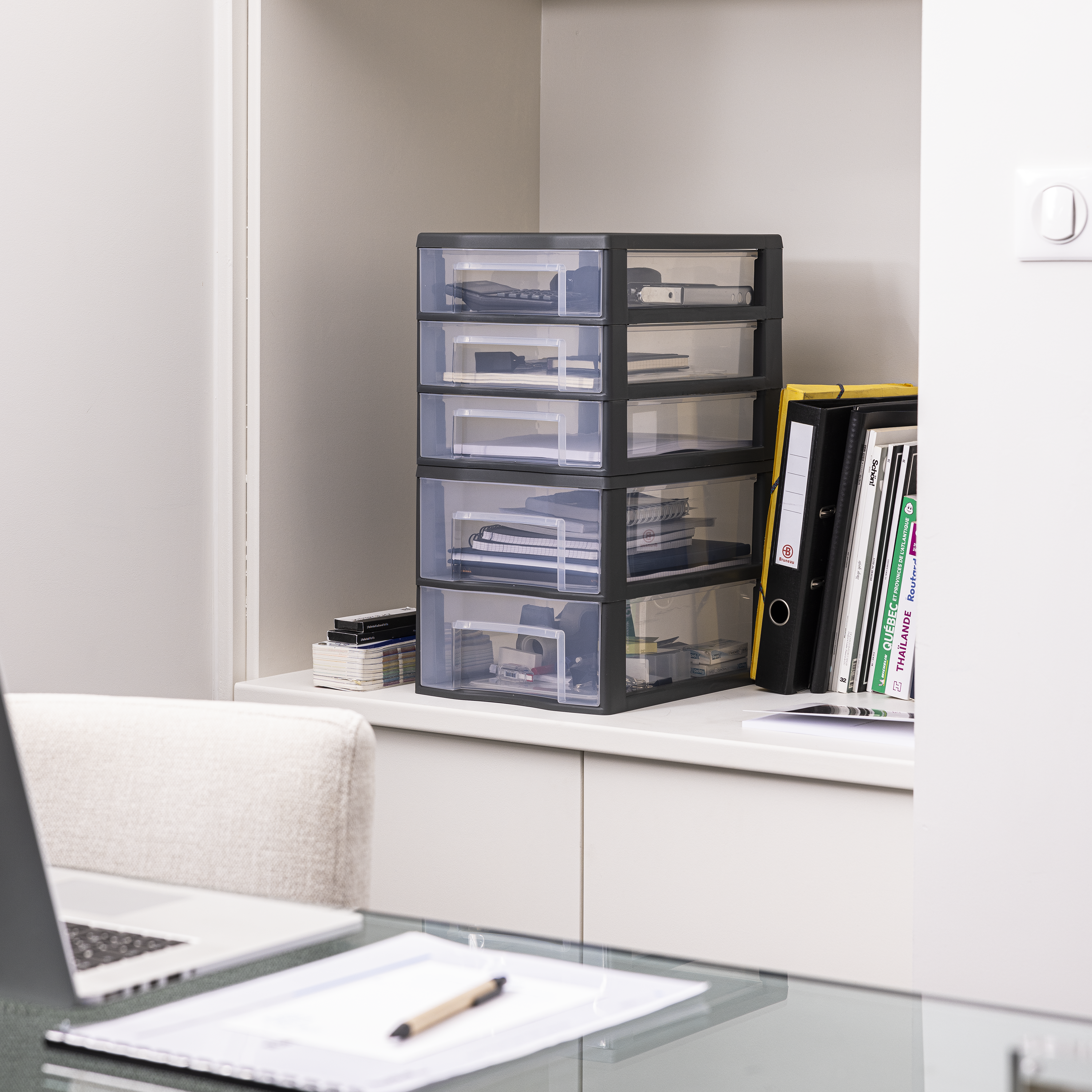 Bloco de 3 gavetas PVC transparente e cinza 36,5x26x25,5cm Spaceo - 9