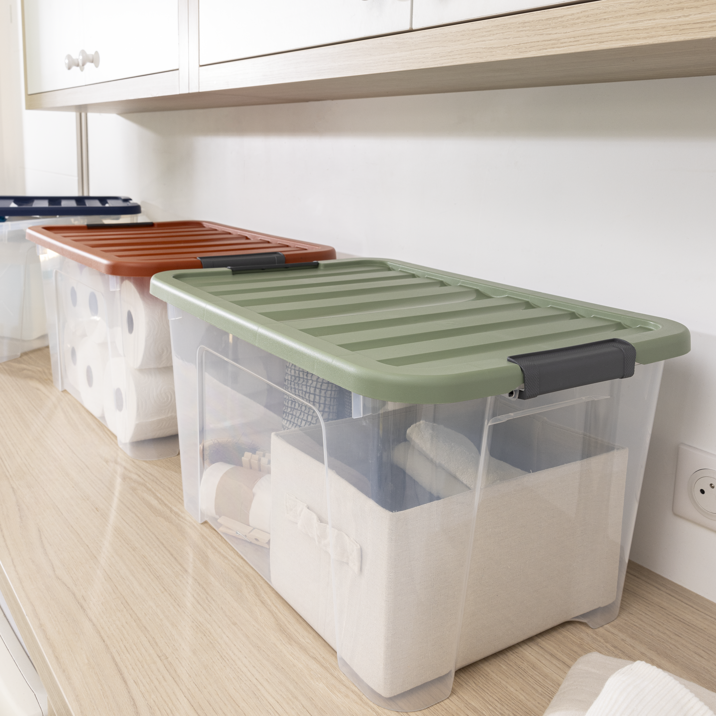 Conjunto 3 caixas de arrumação PVC multicor 44L 55,5x39x30,5 cm Spaceo - 9