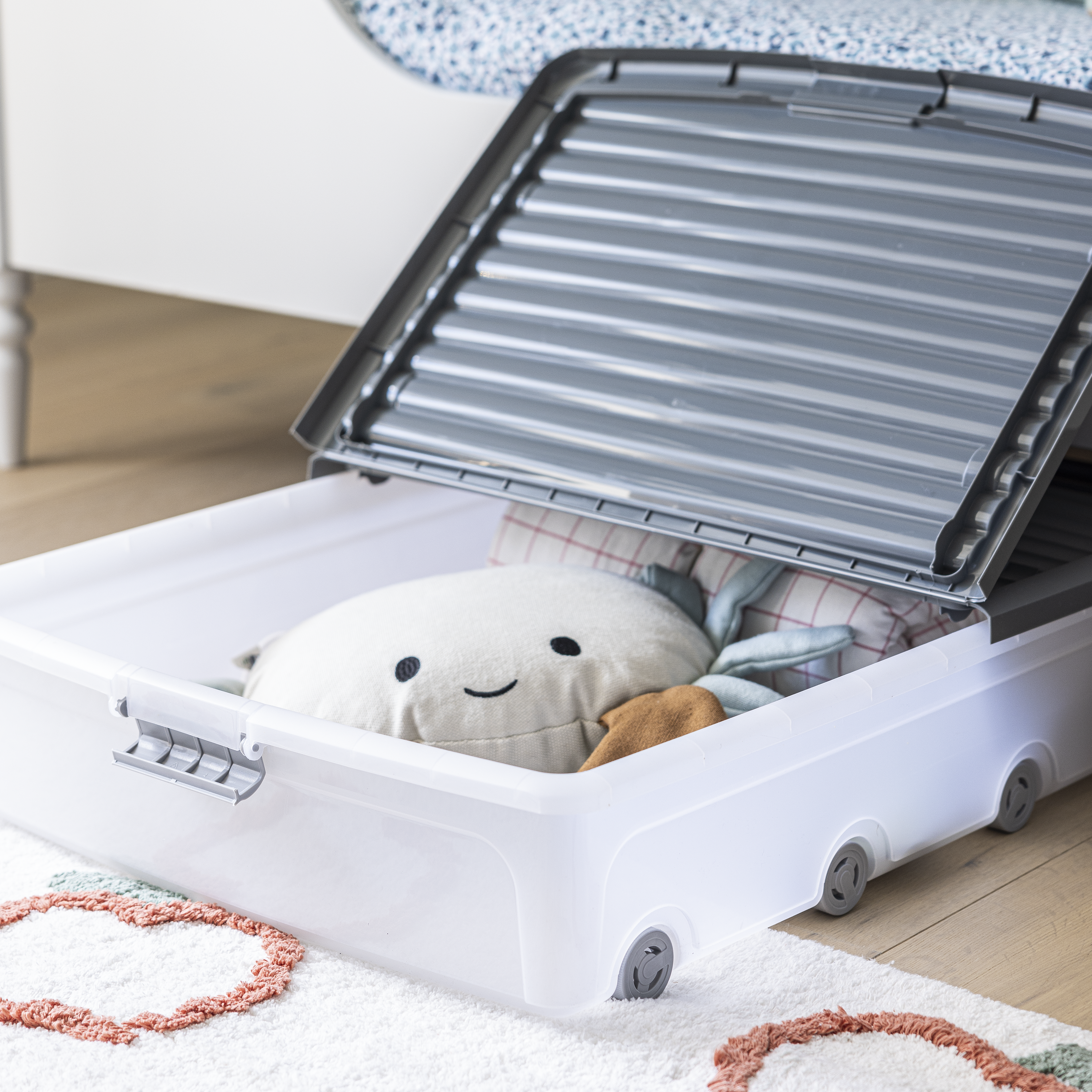 Caixa de arrumação por baixo da cama 55L cinzento - 8