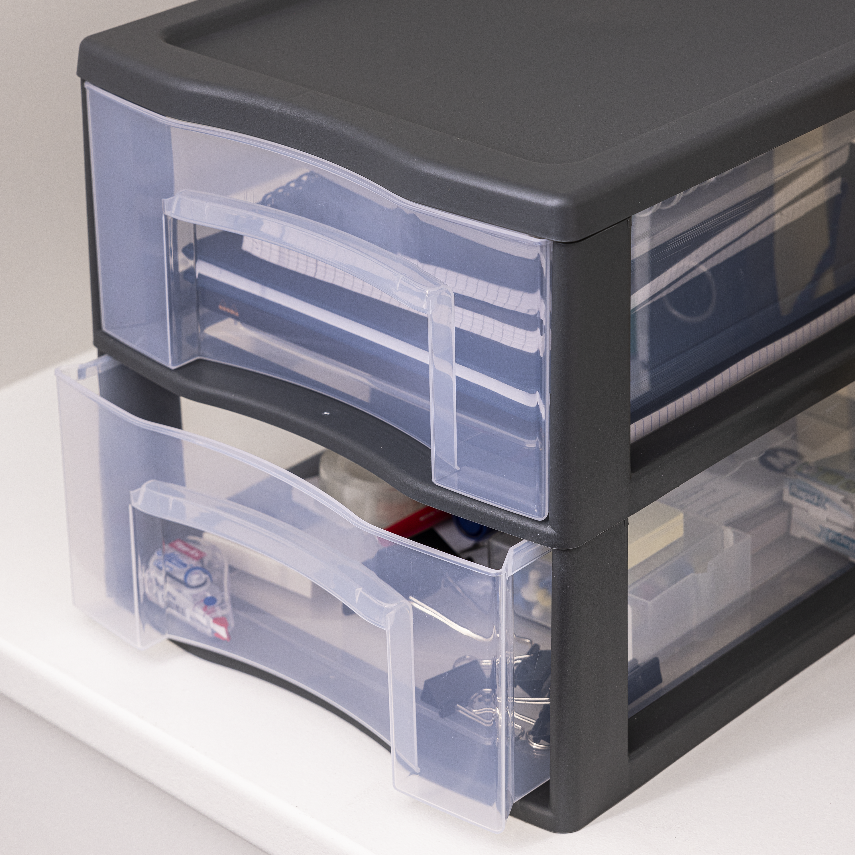 Bloco de 2 gavetas PVC transparente e cinza 36,5x26x25,5cm Spaceo - 4