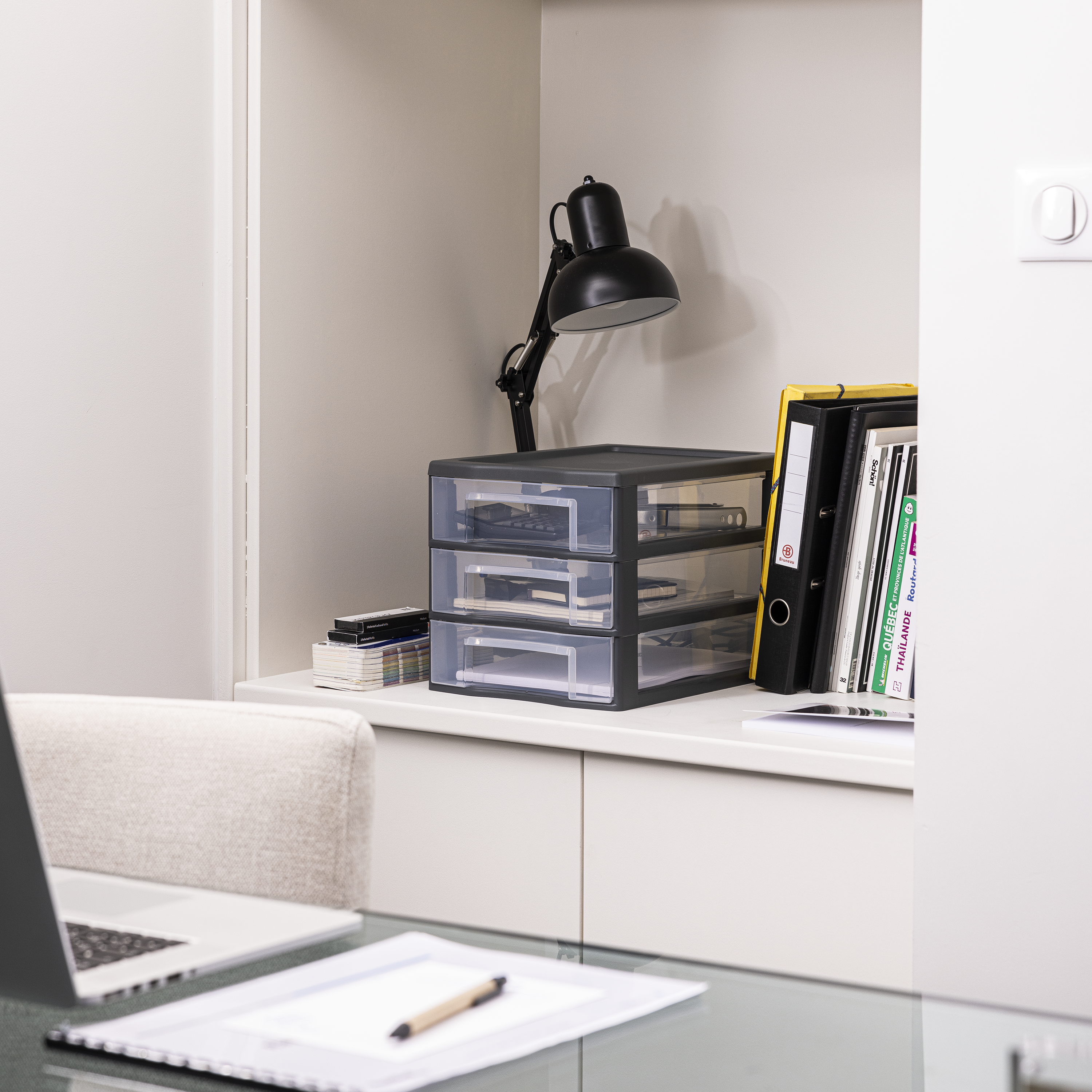 Bloco de 3 gavetas PVC transparente e cinza 36,5x26x25,5cm Spaceo - 8