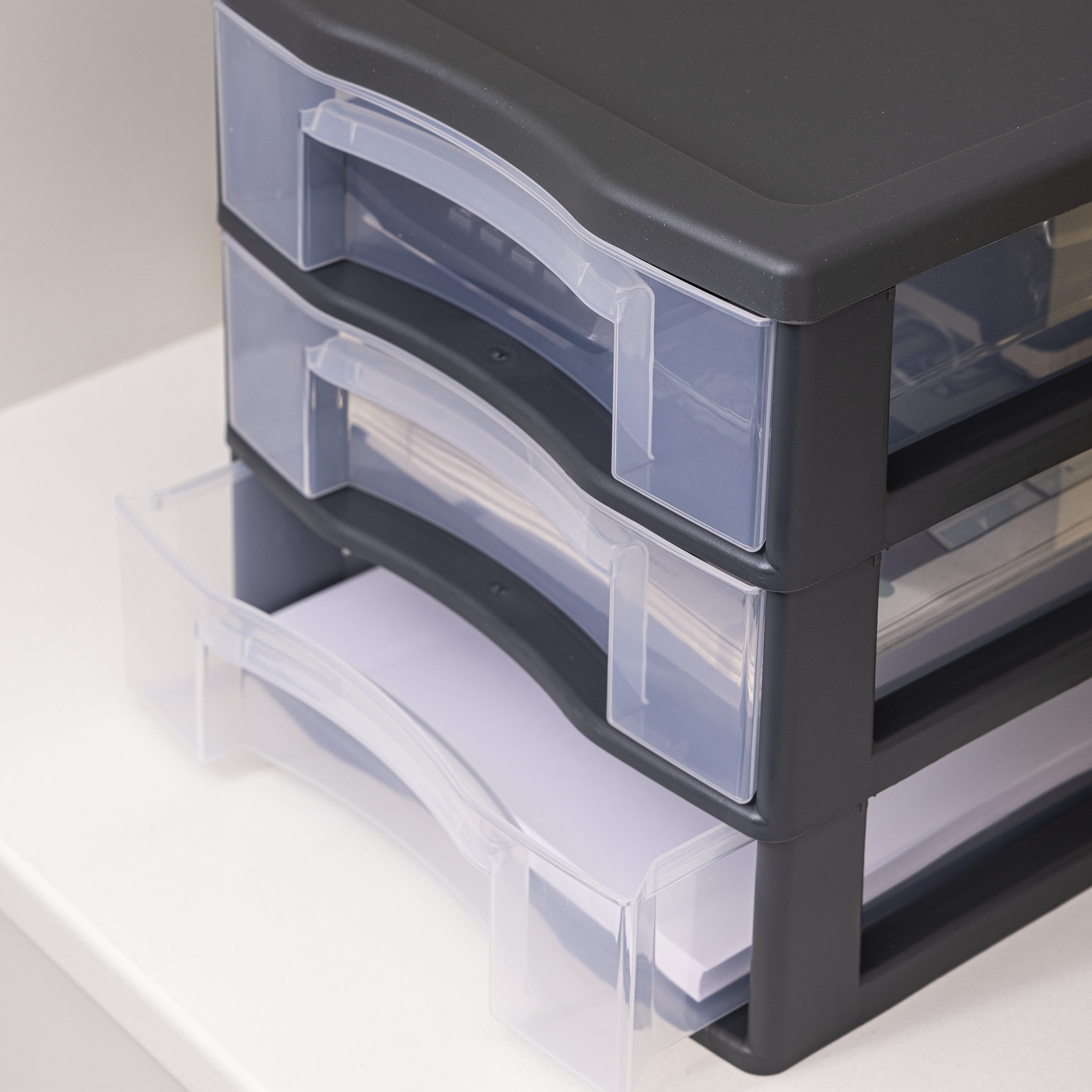 Bloco de 3 gavetas PVC transparente e cinza 36,5x26x25,5cm Spaceo - 4