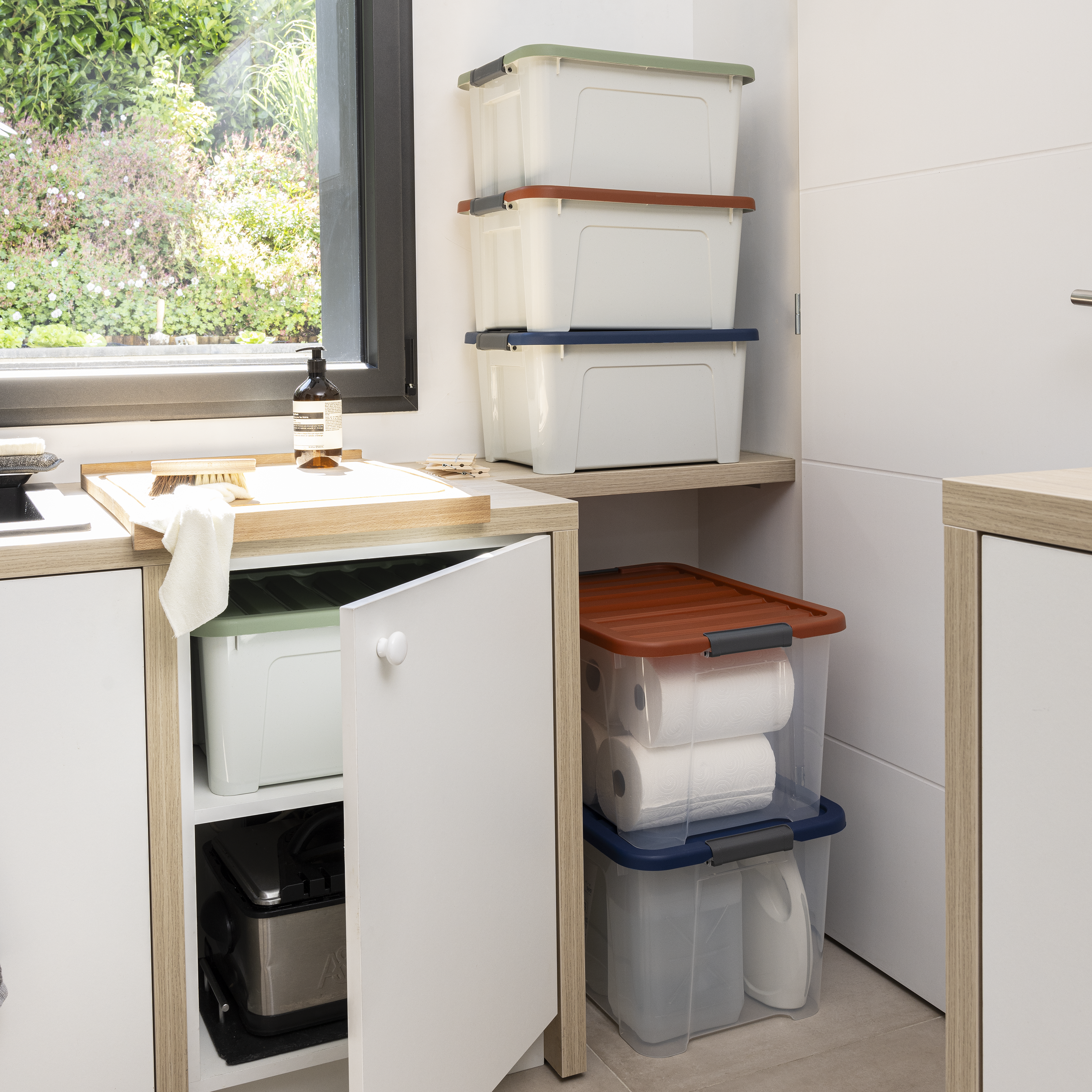 Conjunto 3 caixas de arrumação PVC multicor 44L 55,5x39x30,5 cm Spaceo - 10