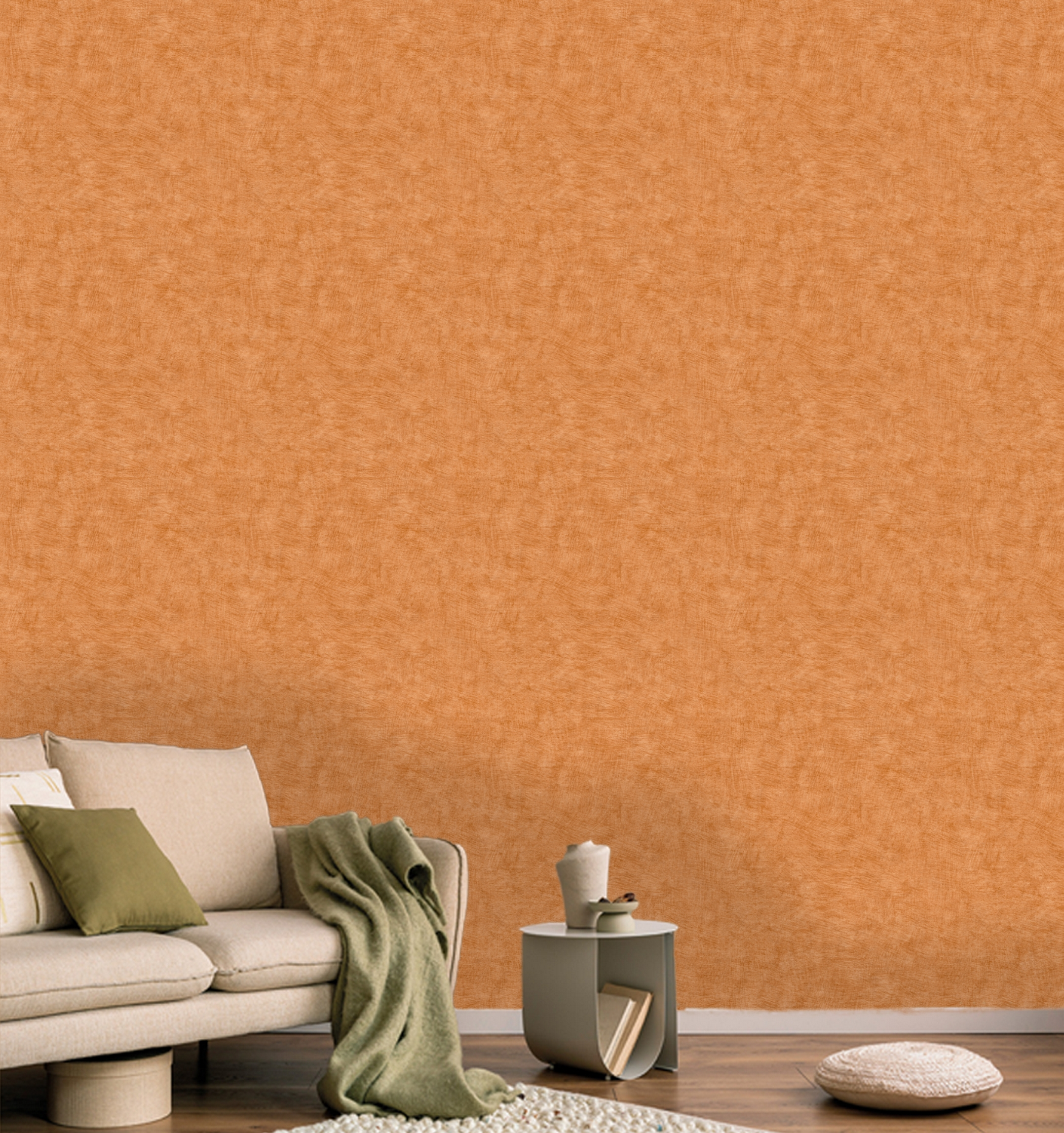 Papel pintado vinilo liso liso pincelado naranja