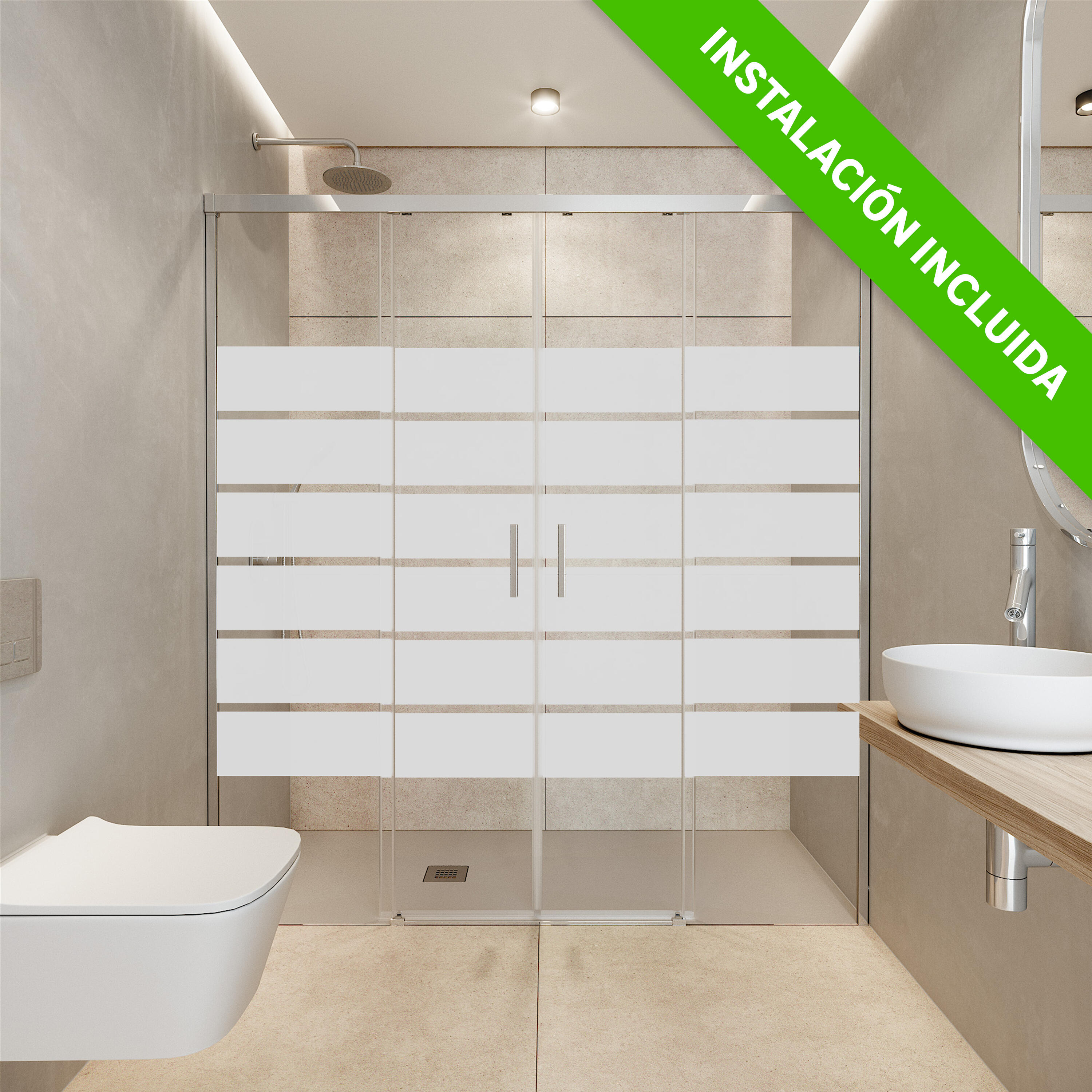 Mampara de ducha frontal corredera serigrafiada urban i perfil cromo (137-139)x200 cm