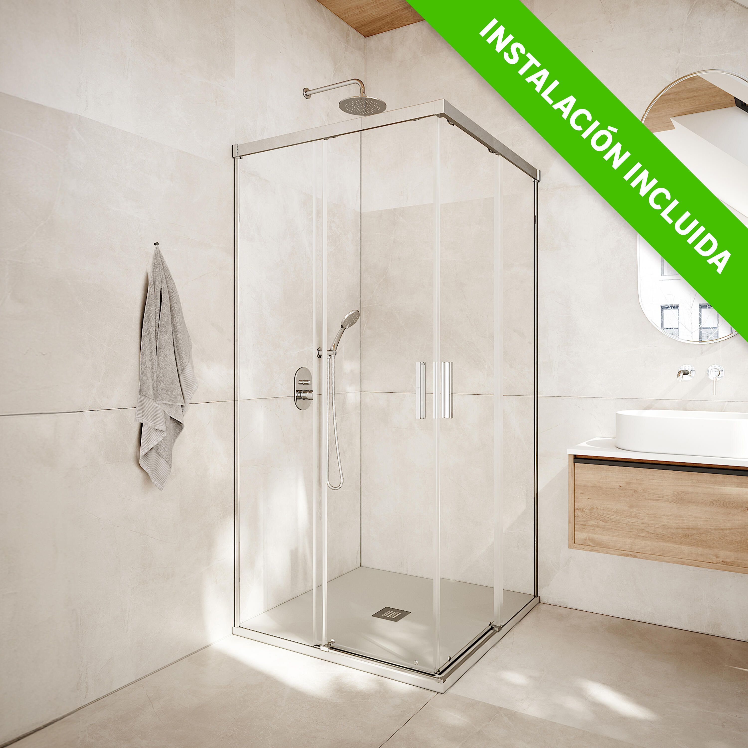 Mampara de ducha corredera transparente urban i perfil cromo (68-69)x(88-89)x200 cm 6 mm