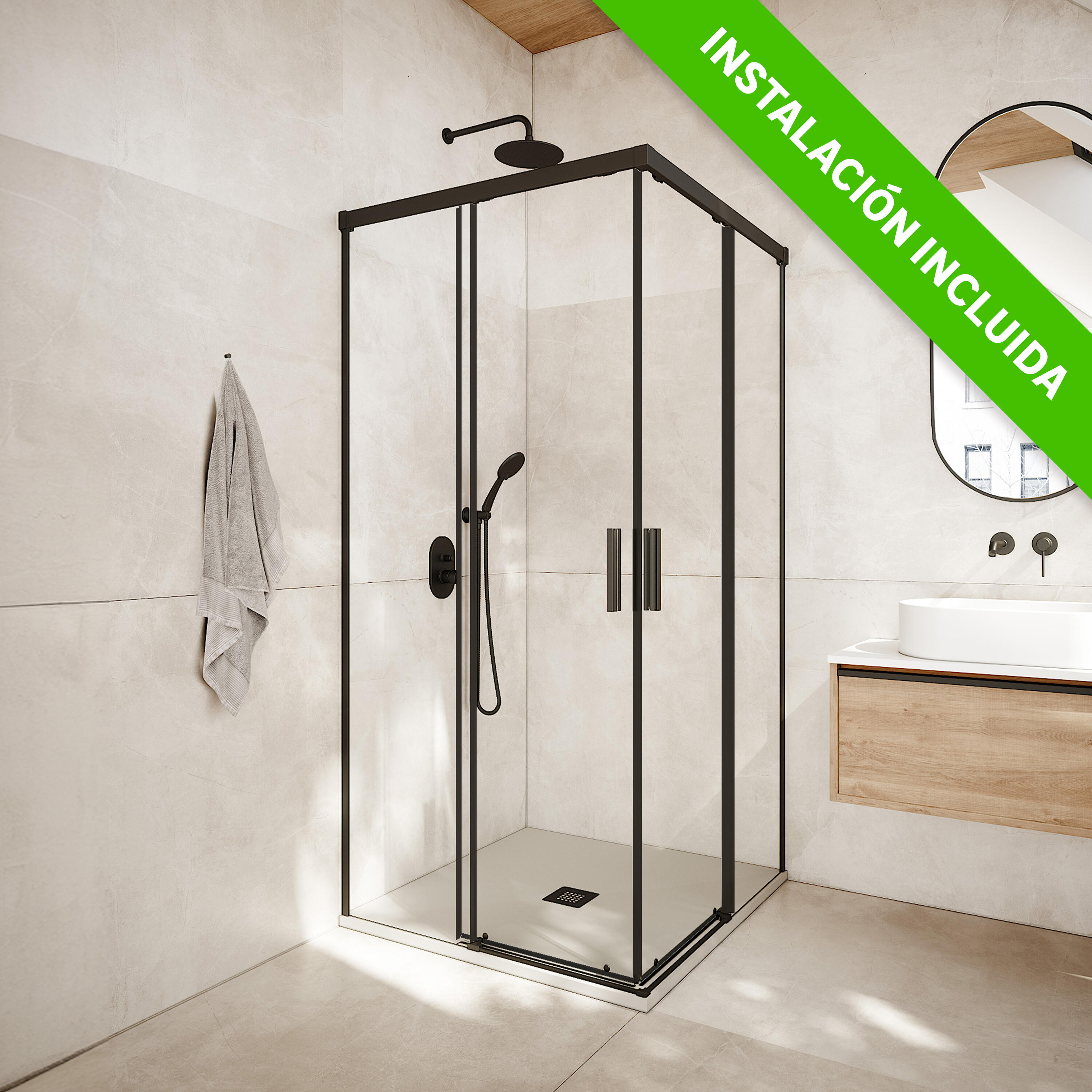 Mampara de ducha corredera transparente urban i perfil negro (78-79)x(118-119)x200 cm 6 mm
