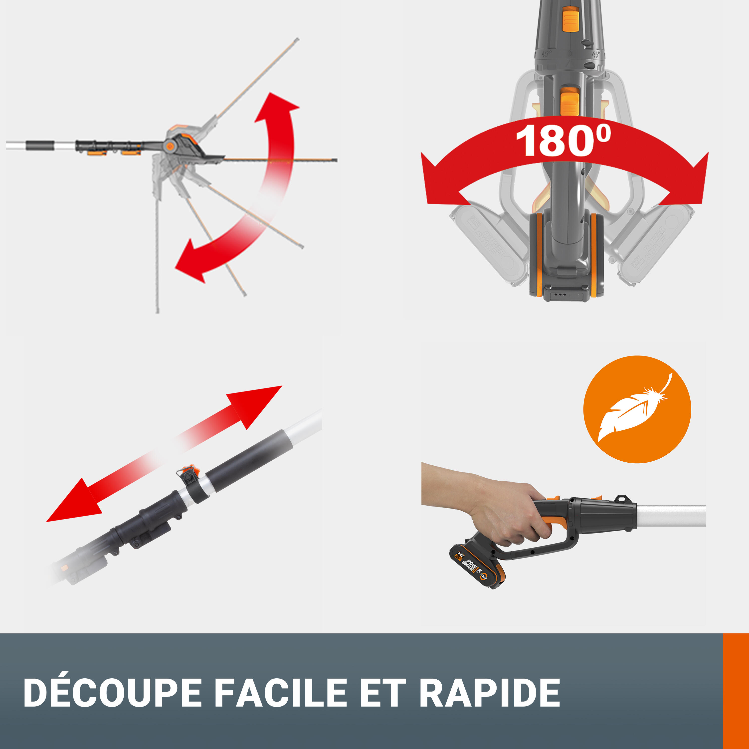 Taille-haies sur perche 20V WORX - WG252E.9 (Sans batterie ni chargeur) - 7