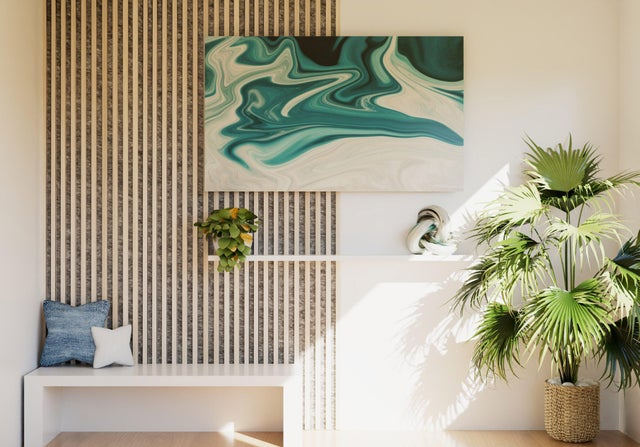 Revestimiento de pared palillería efecto 3D MDF acústico bicolor Maple/gris de 260x57,2cm
