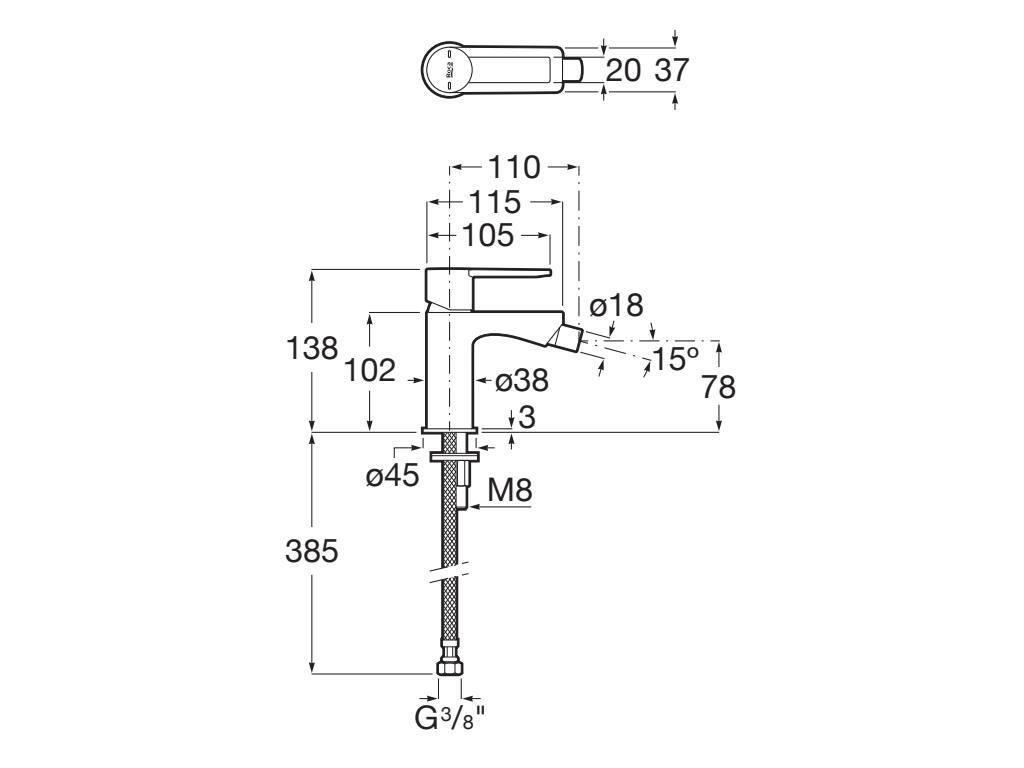 Grifo monomando de bidé ROCA Alpine negro mate. Antical. Latón - 2