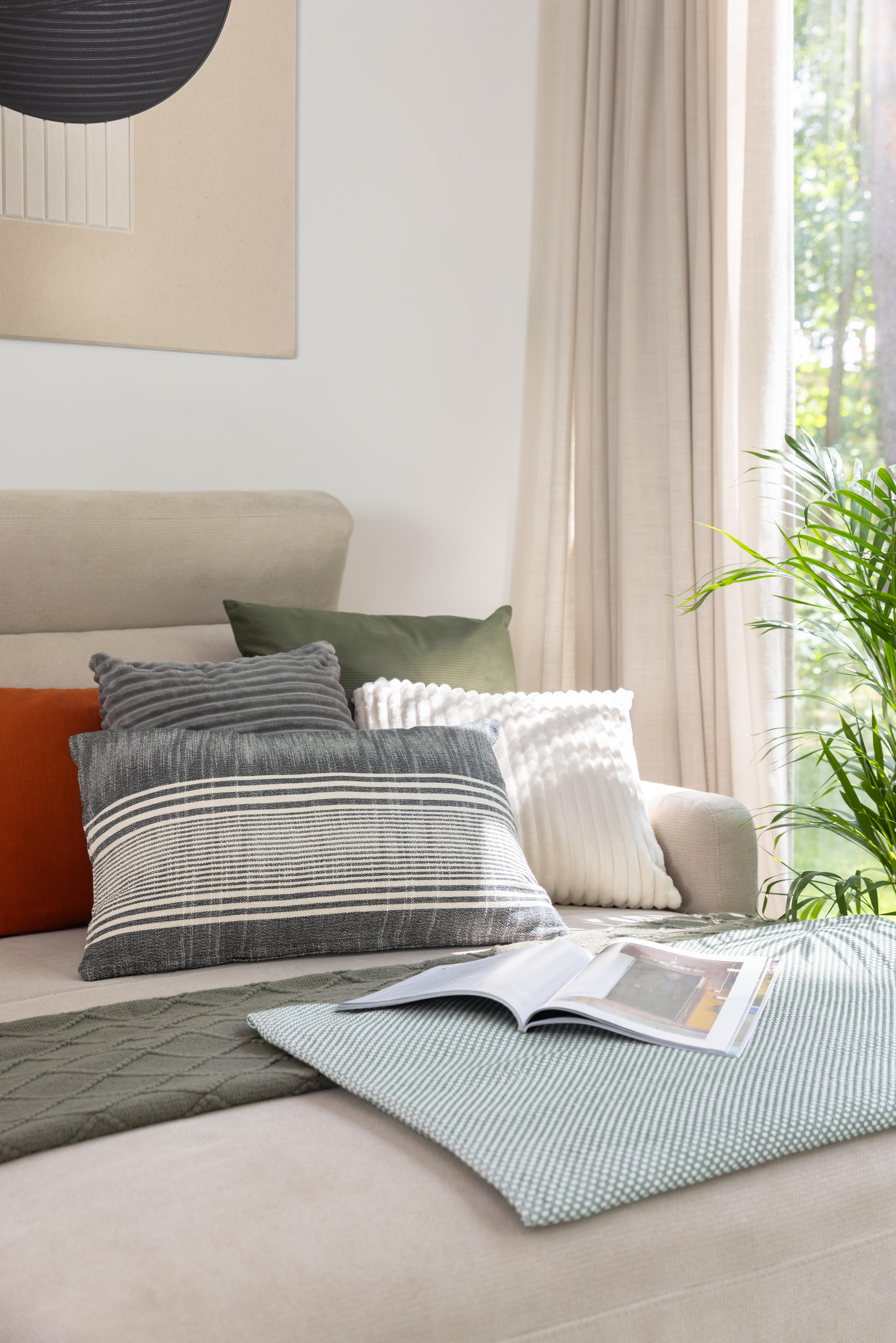 Poszewka na poduszkę Amy prążek beżowa 45 x 45 cm - 5