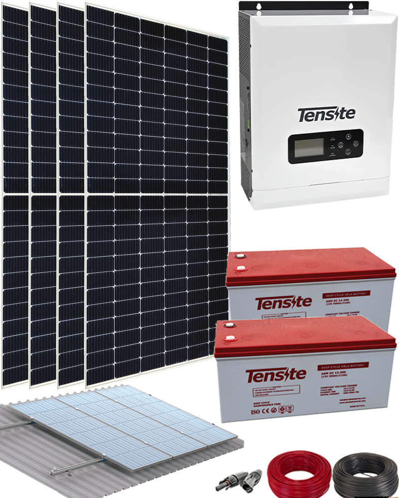 Kit solar aislada caseta 3000w 10kwh/día con batería agm