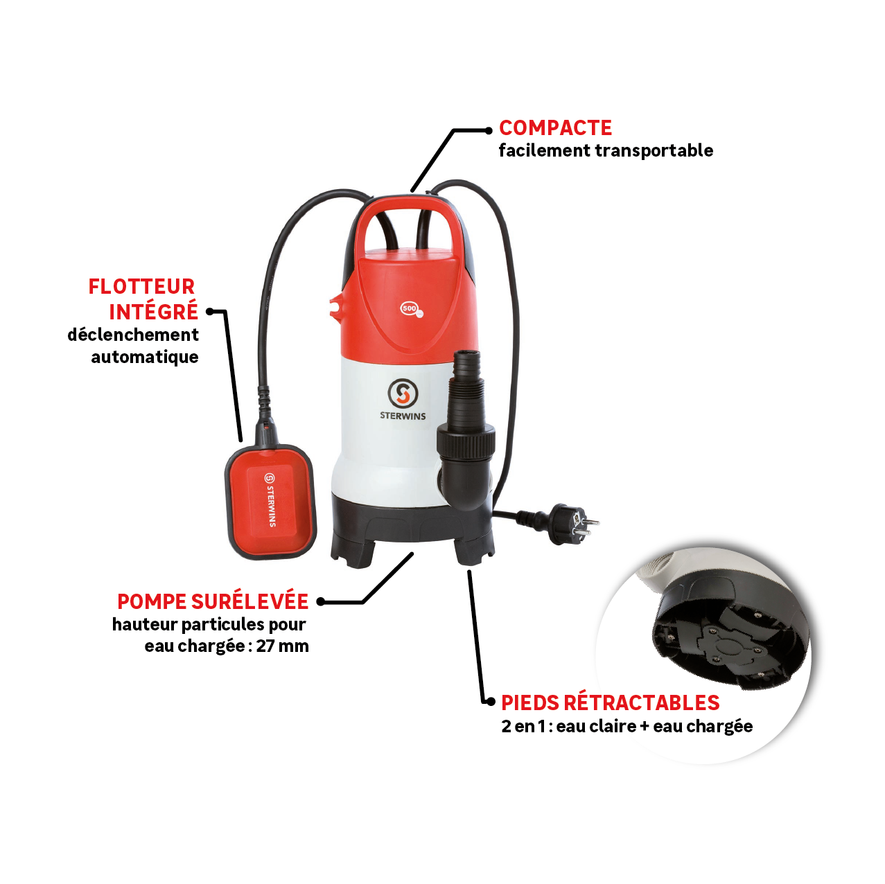 Pompe d'évacuation eau chargée STERWINS Cdw - 11000 l/h - 2