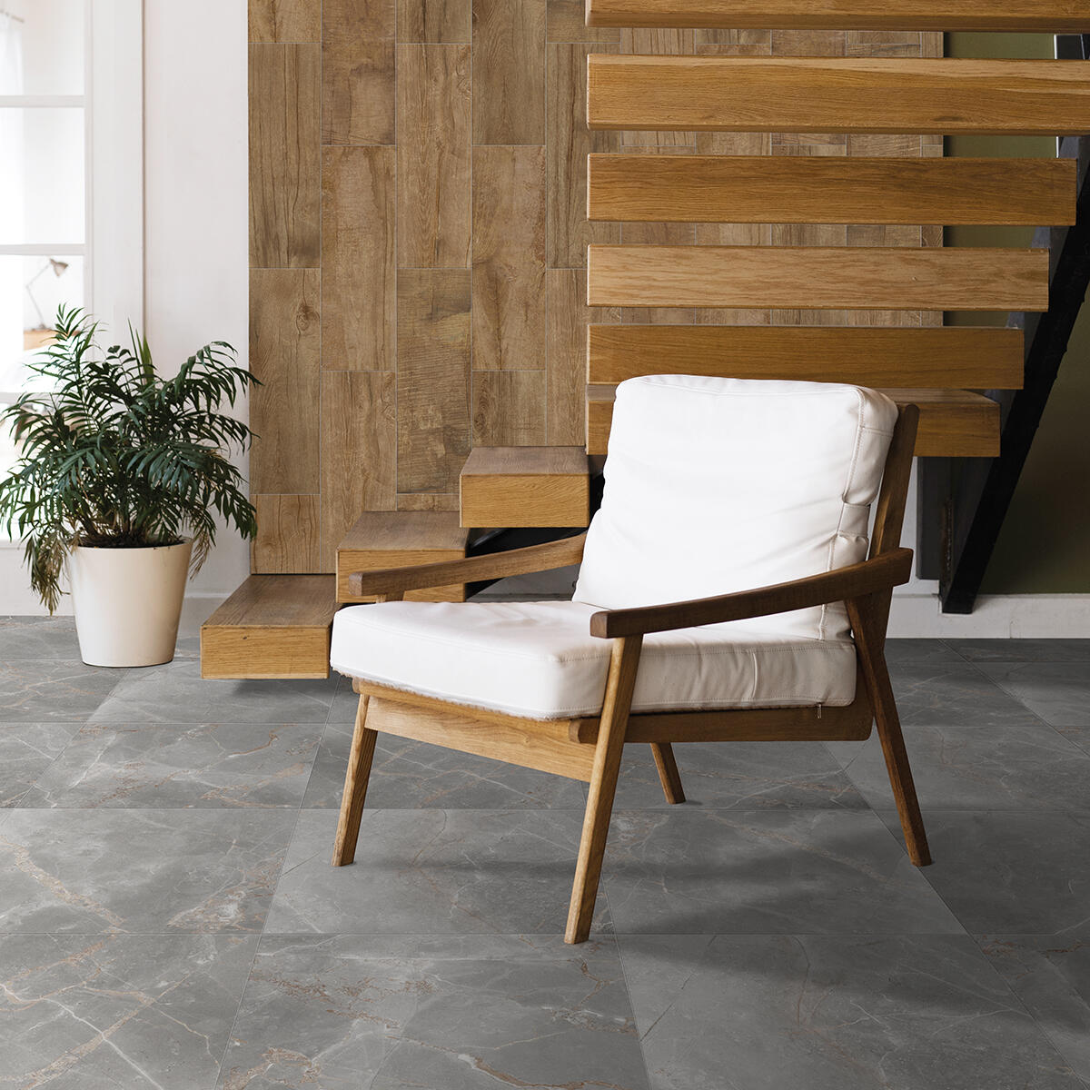 Piastrella da pavimento e rivestimento interno in gres porcellanato 60 x 60 cm rettificato smaltato grigio-argento marmorizzato opaco Elite R9 traffico intenso (pei 4/5) Sp. 7.4 mm 1.44 mq - 5