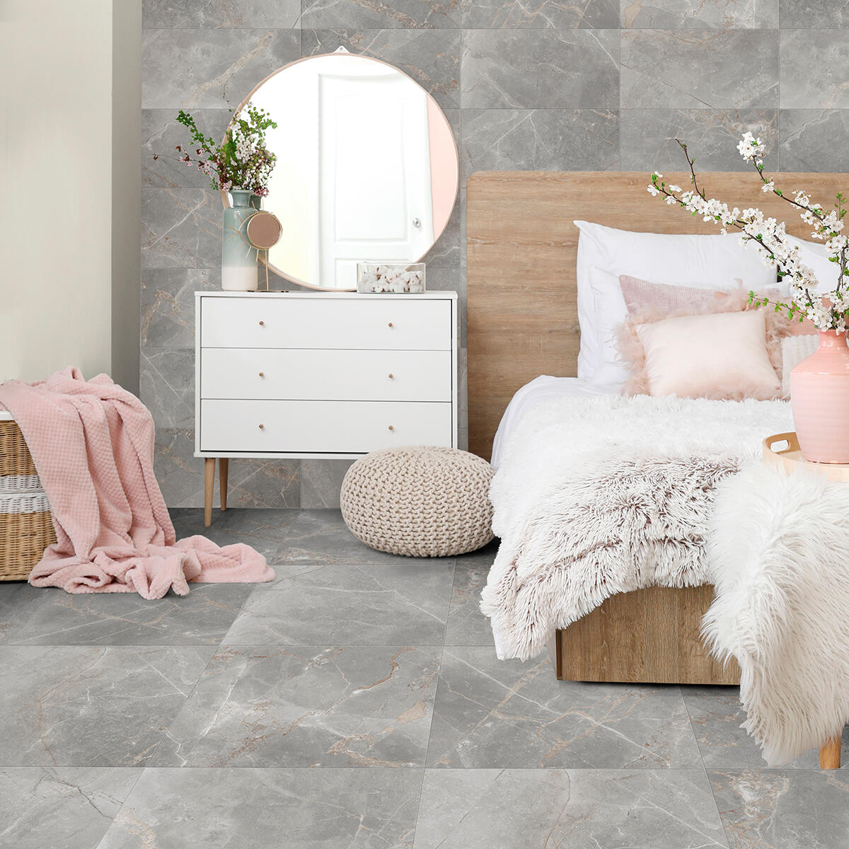 Piastrella da pavimento e rivestimento interno in gres porcellanato 60 x 60 cm rettificato smaltato grigio-argento marmorizzato opaco Elite R9 traffico intenso (pei 4/5) Sp. 7.4 mm 1.44 mq - 4