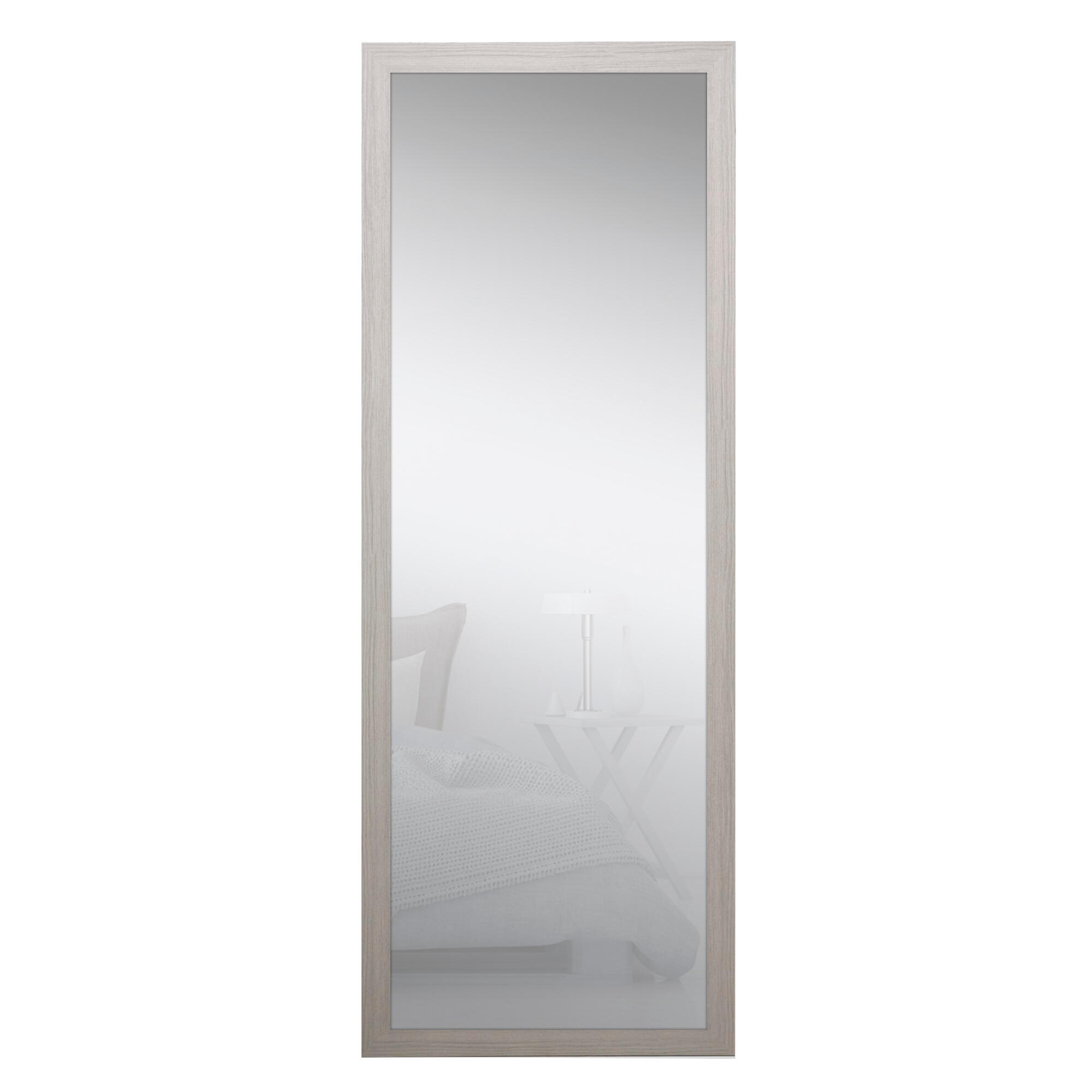 Espejo enmarcado con pie (suelo) rectangular madera plata satinado de 50 x 160 cm. apto para baños.