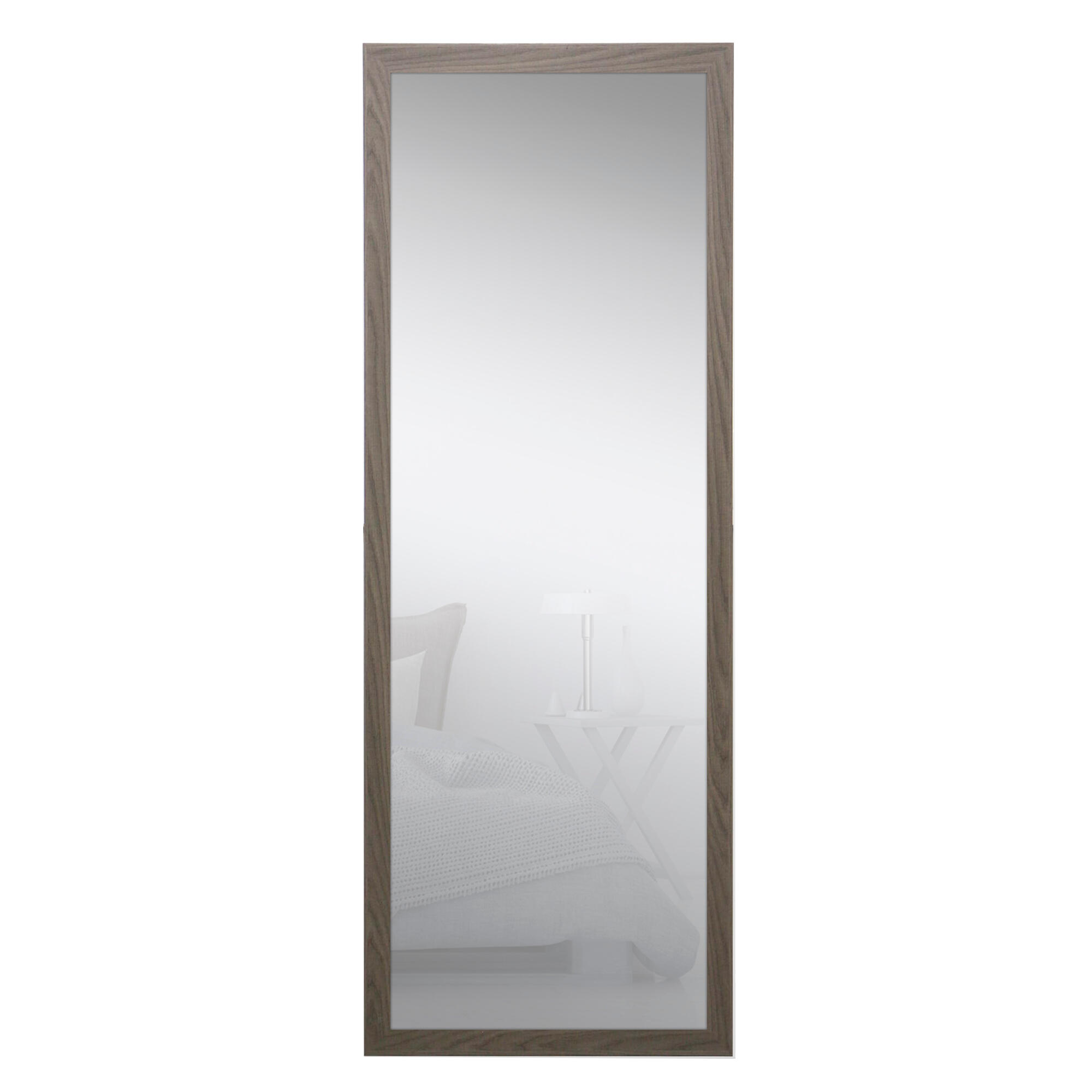 Espejo enmarcado con pie (suelo) rectangular espejo con pie madera marrón/gris satinado de 50 x 160 cm. apto para baños.