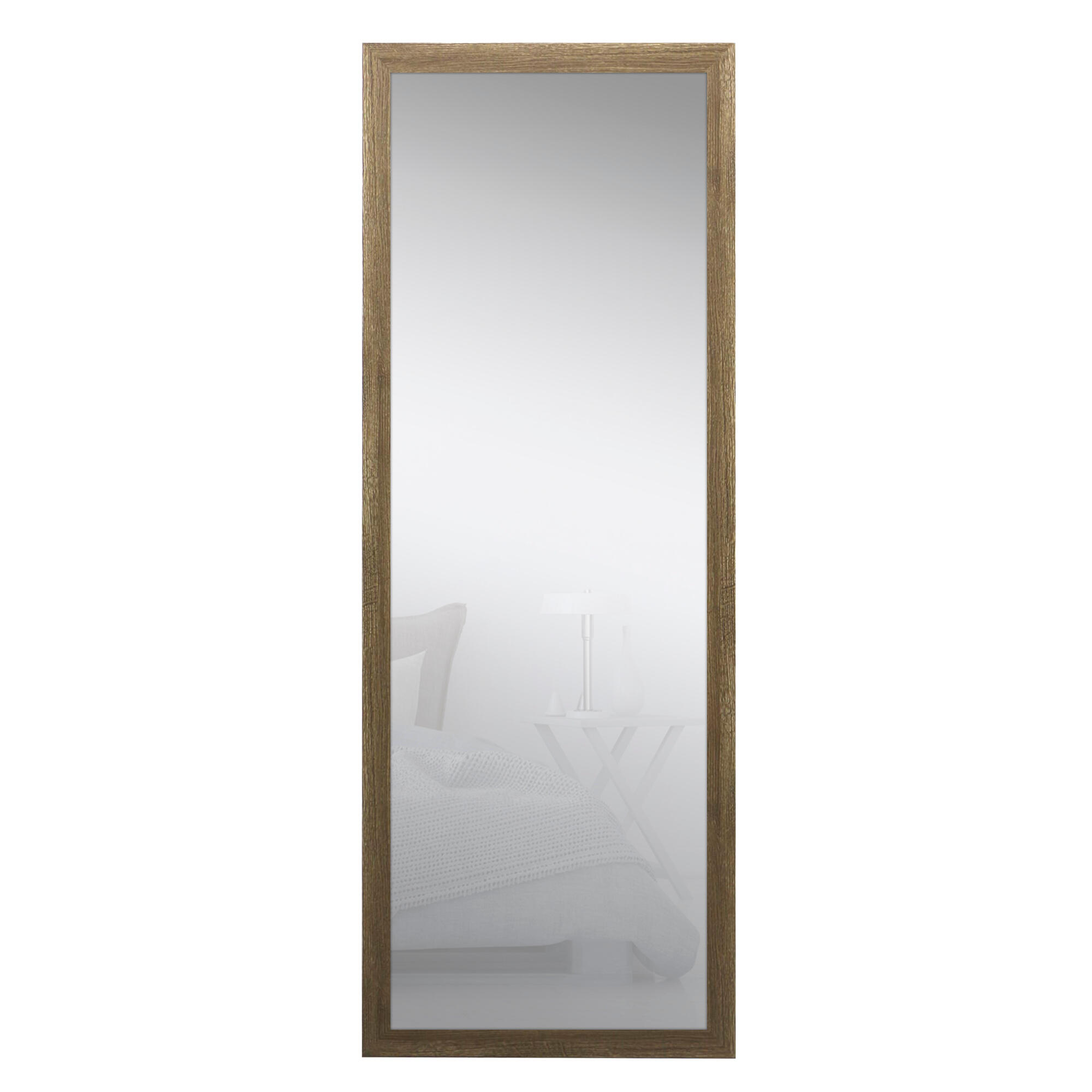Espejo enmarcado con pie (suelo) rectangular espejo con pie madera marrón satinado de 50 x 160 cm. apto para baños.